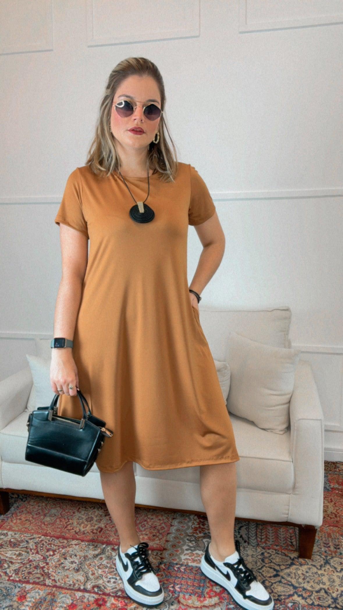 Vestido Sara - Malha Confort Midi com Manga - Bazar Online