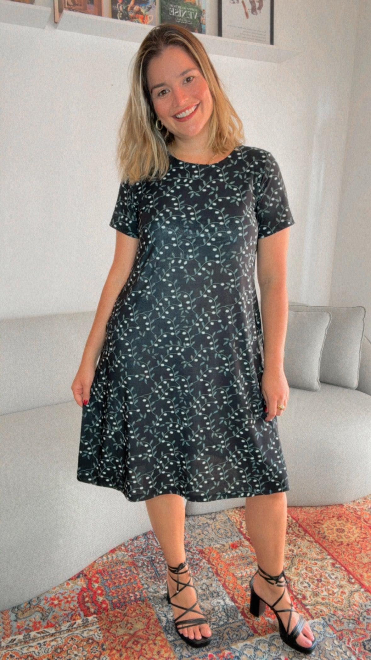 Vestido Sara - Malha Confort Midi com Manga - Bazar Online