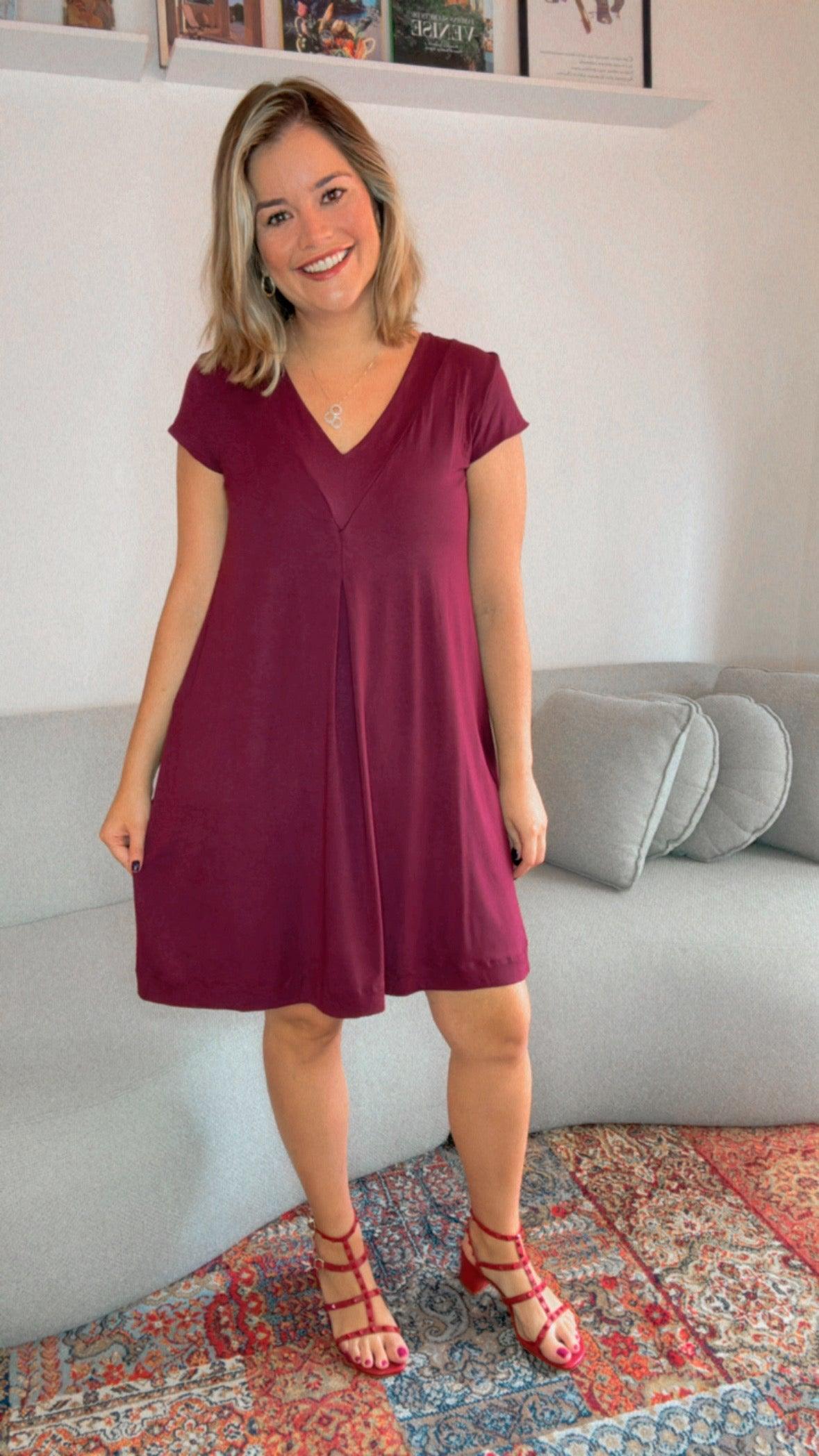Vestido Laura - Evasê Decote V em Viscolycra - Bazar Online