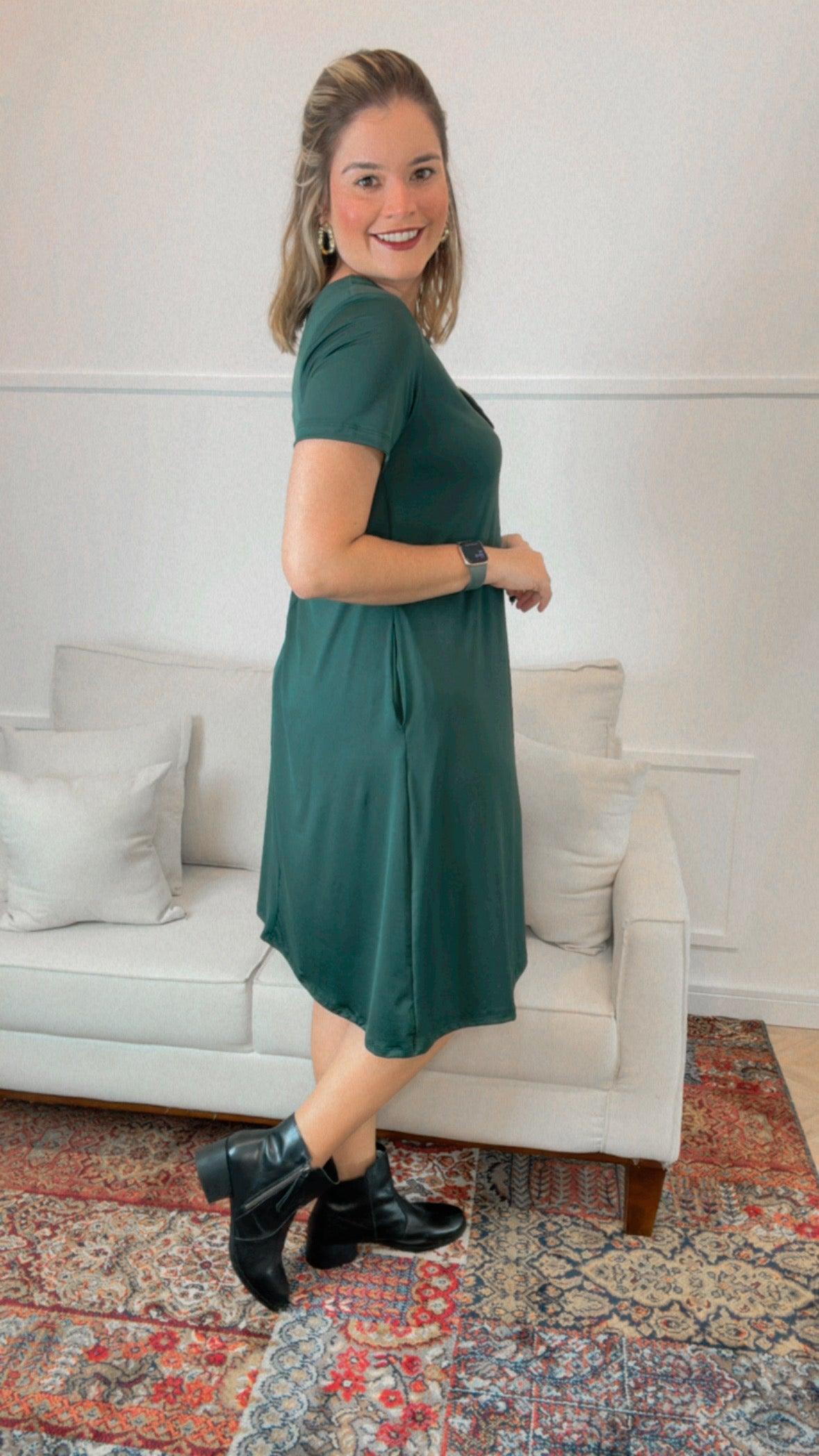 Vestido Sara - Malha Confort Midi com Manga - Bazar Online