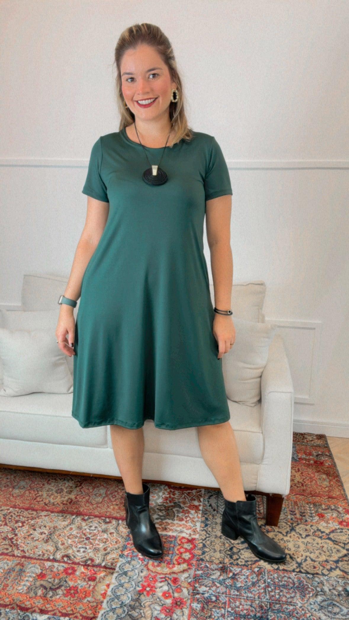 Vestido Sara - Malha Confort Midi com Manga - Bazar Online