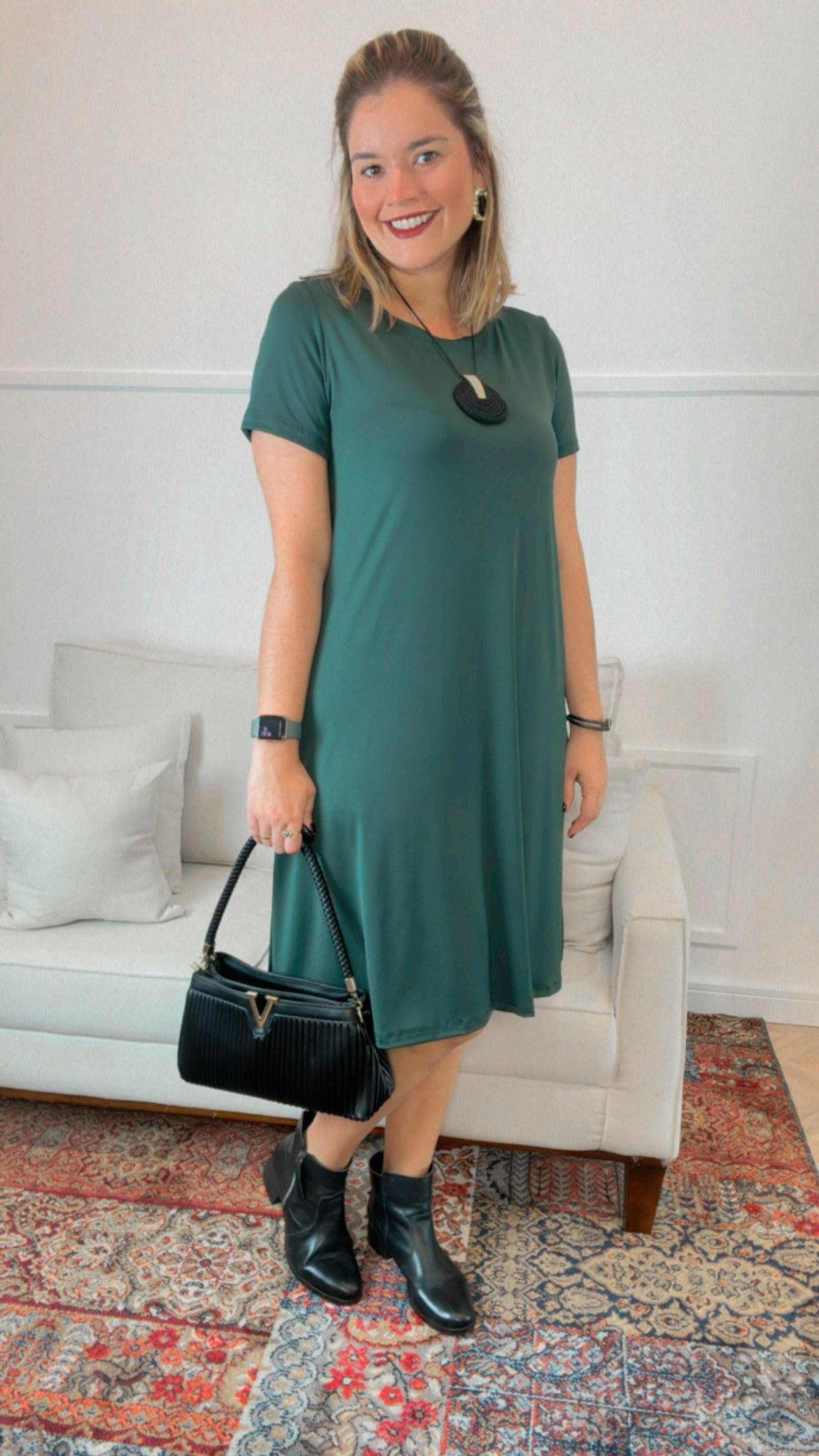 Vestido Sara - Malha Confort Midi com Manga - Bazar Online