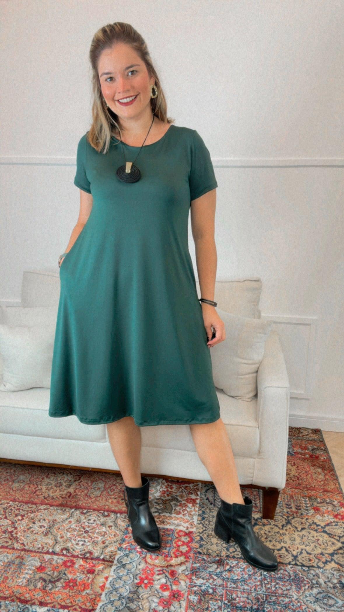 Vestido Sara - Malha Confort Midi com Manga - Bazar Online