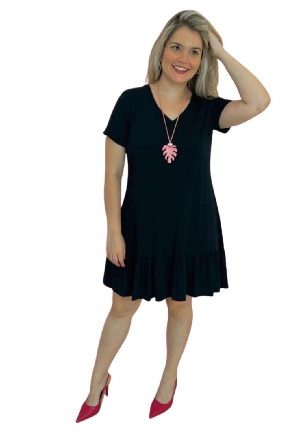 Vestido Verona - Babado Gola V e Manga Curta - Bazar Online