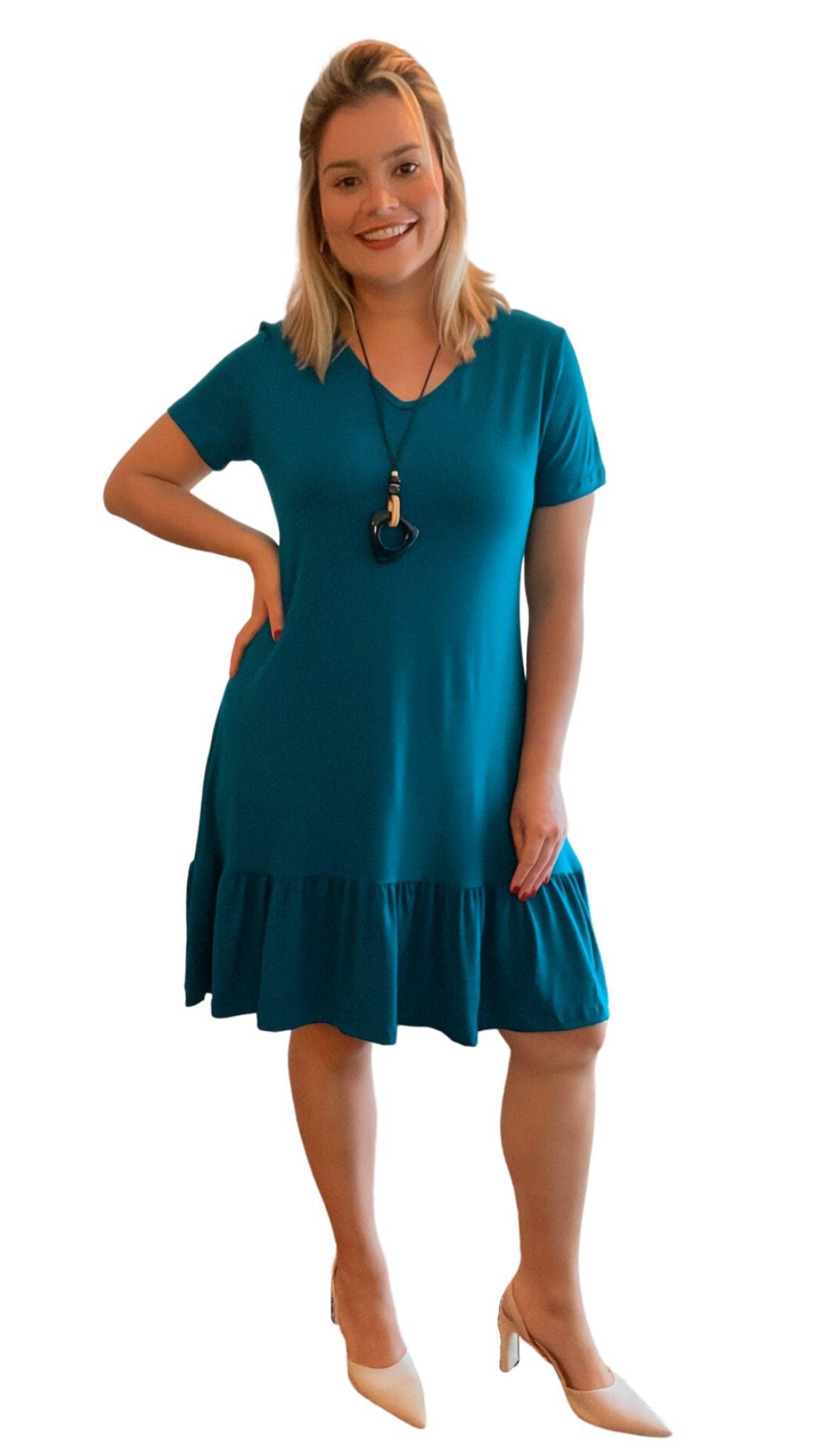 Vestido Verona - Babado Gola V e Manga Curta - Bazar Online