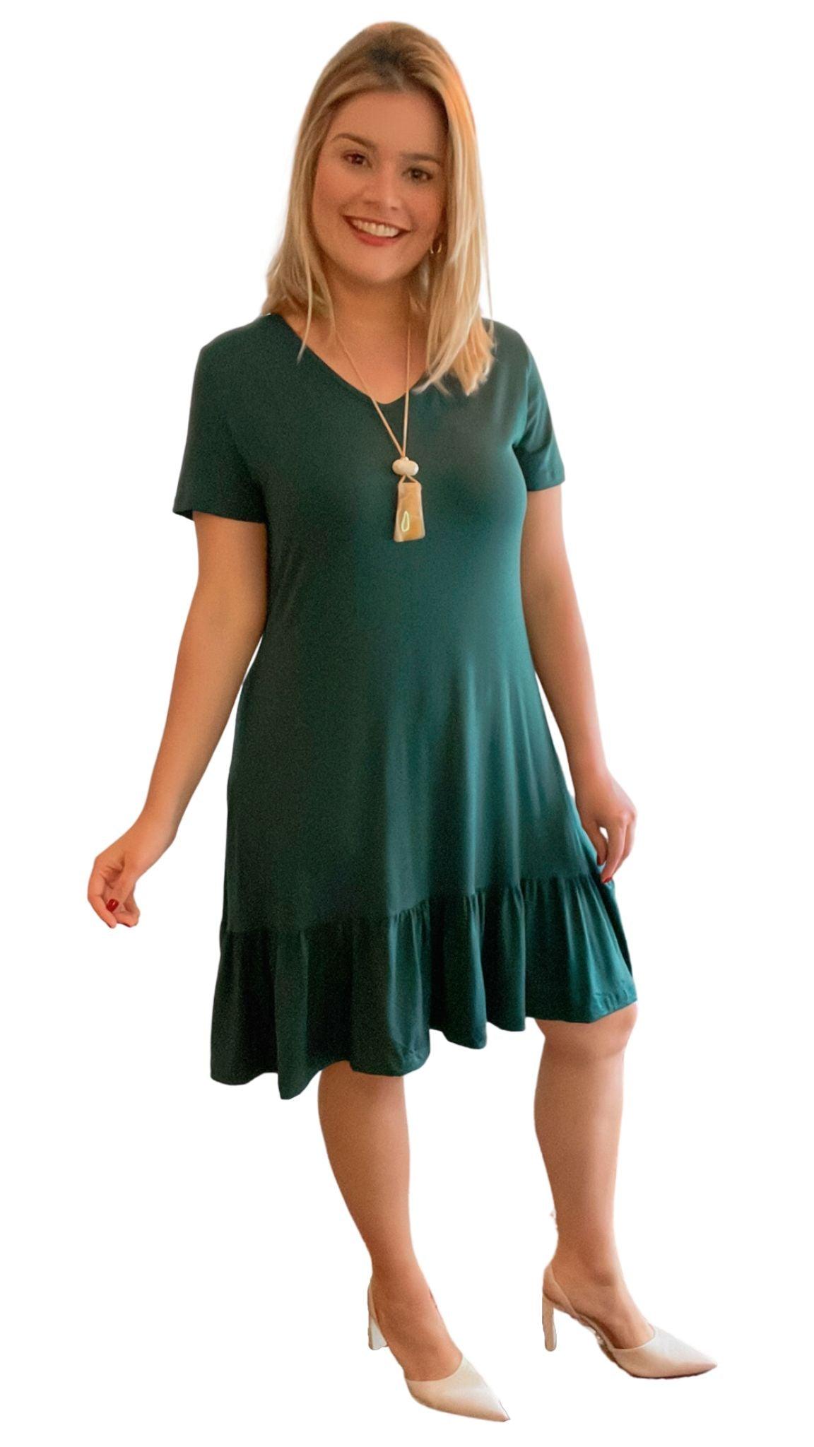 Vestido Verona - Babado Gola V e Manga Curta - Bazar Online