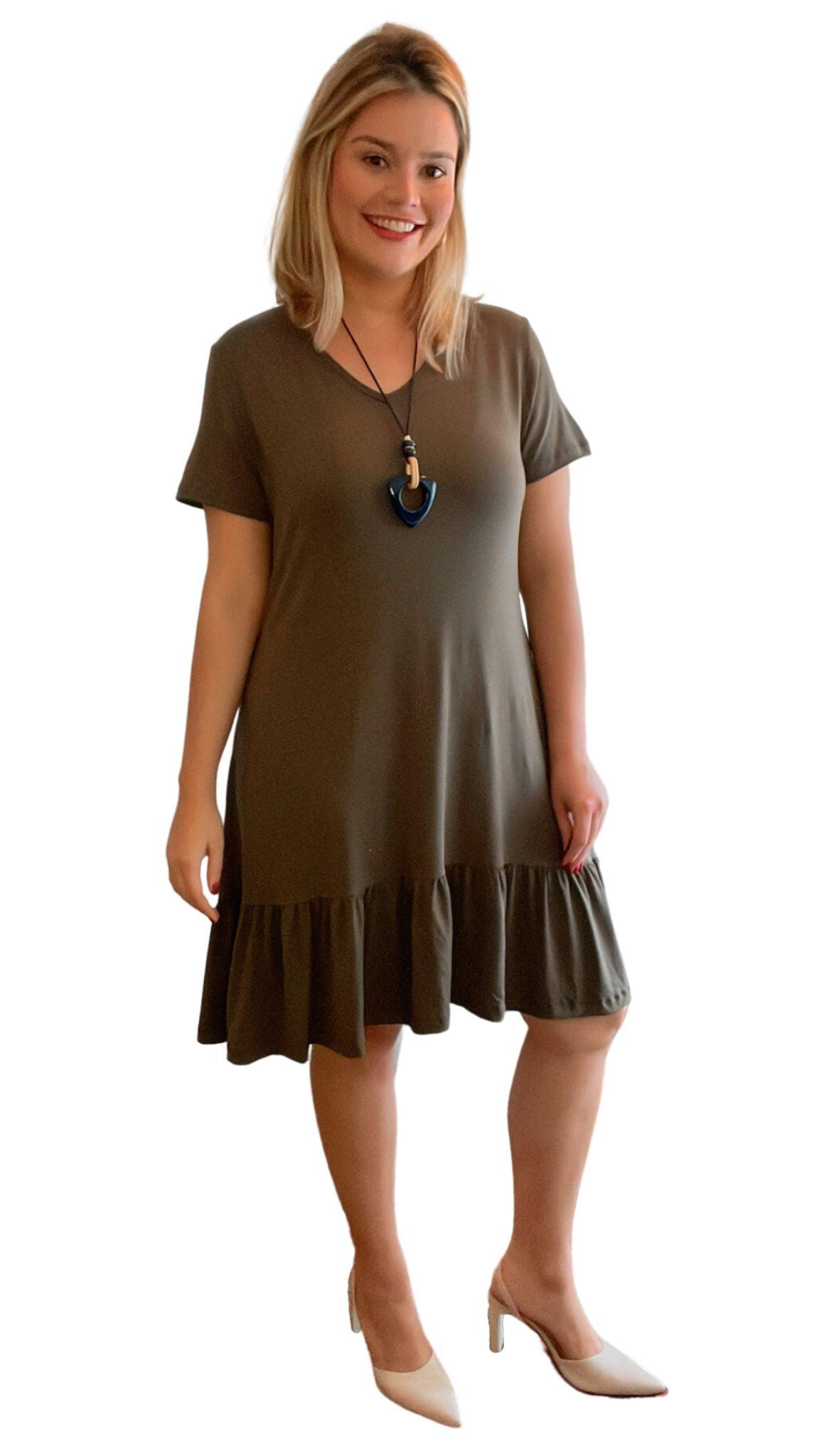 Vestido Verona - Babado Gola V e Manga Curta - Bazar Online