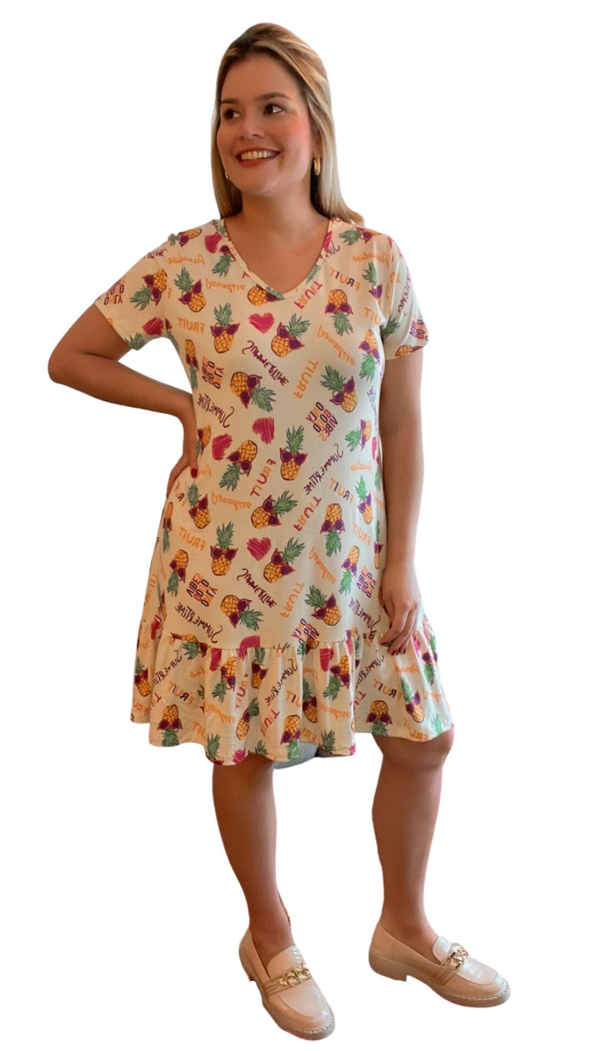 Vestido Verona - Babado Gola V e Manga Curta - Bazar Online