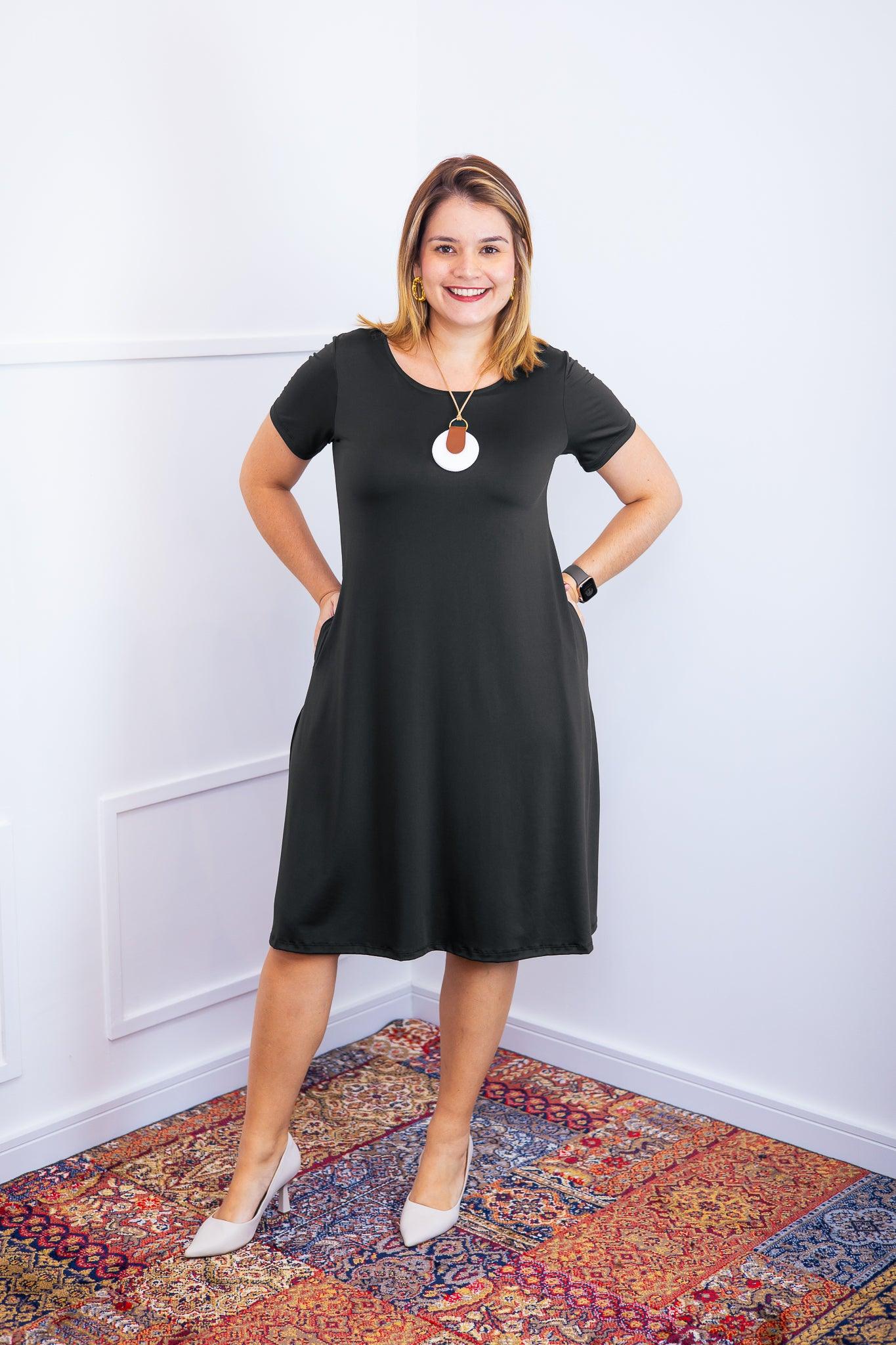 Vestido Sara - Malha Confort Midi com Manga - Bazar Online