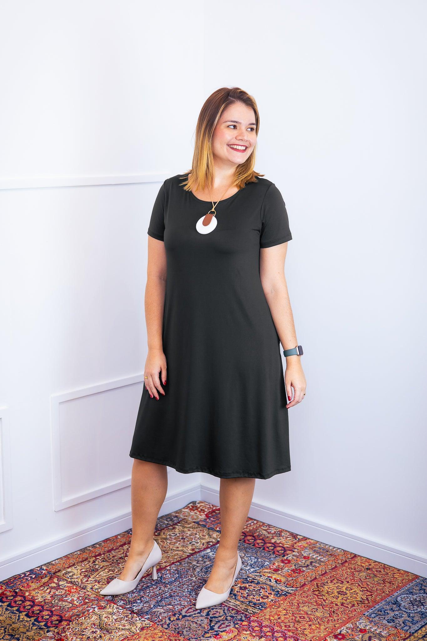 Vestido Sara - Malha Confort Midi com Manga - Bazar Online