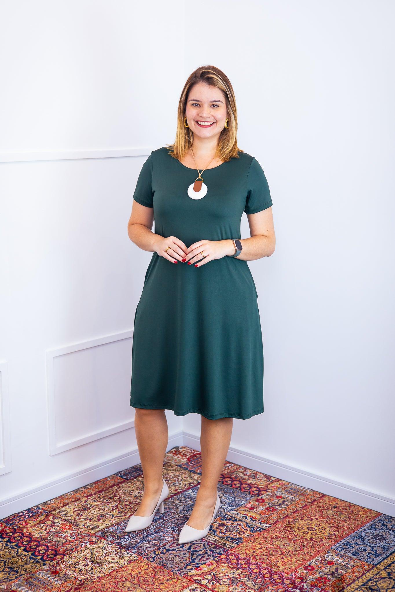 Vestido Sara - Malha Confort Midi com Manga - Bazar Online