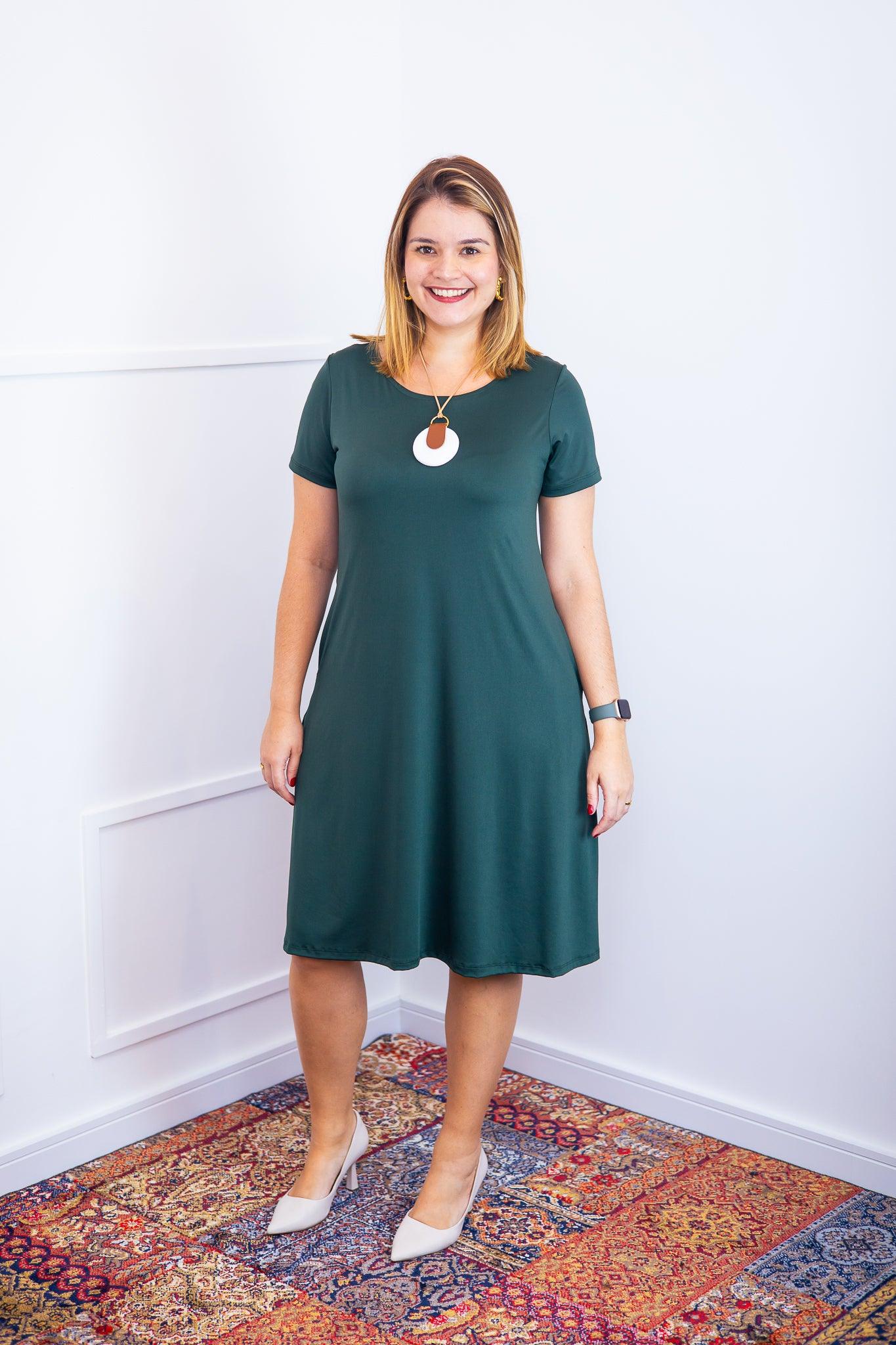 Vestido Sara - Malha Confort Midi com Manga - Bazar Online