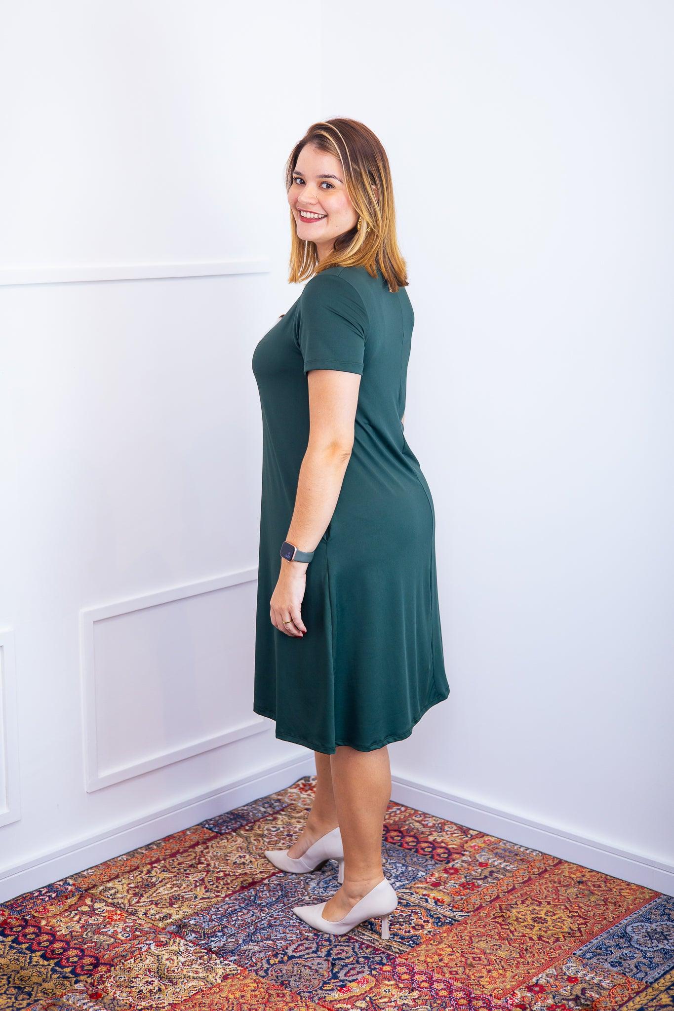 Vestido Sara - Malha Confort Midi com Manga - Bazar Online