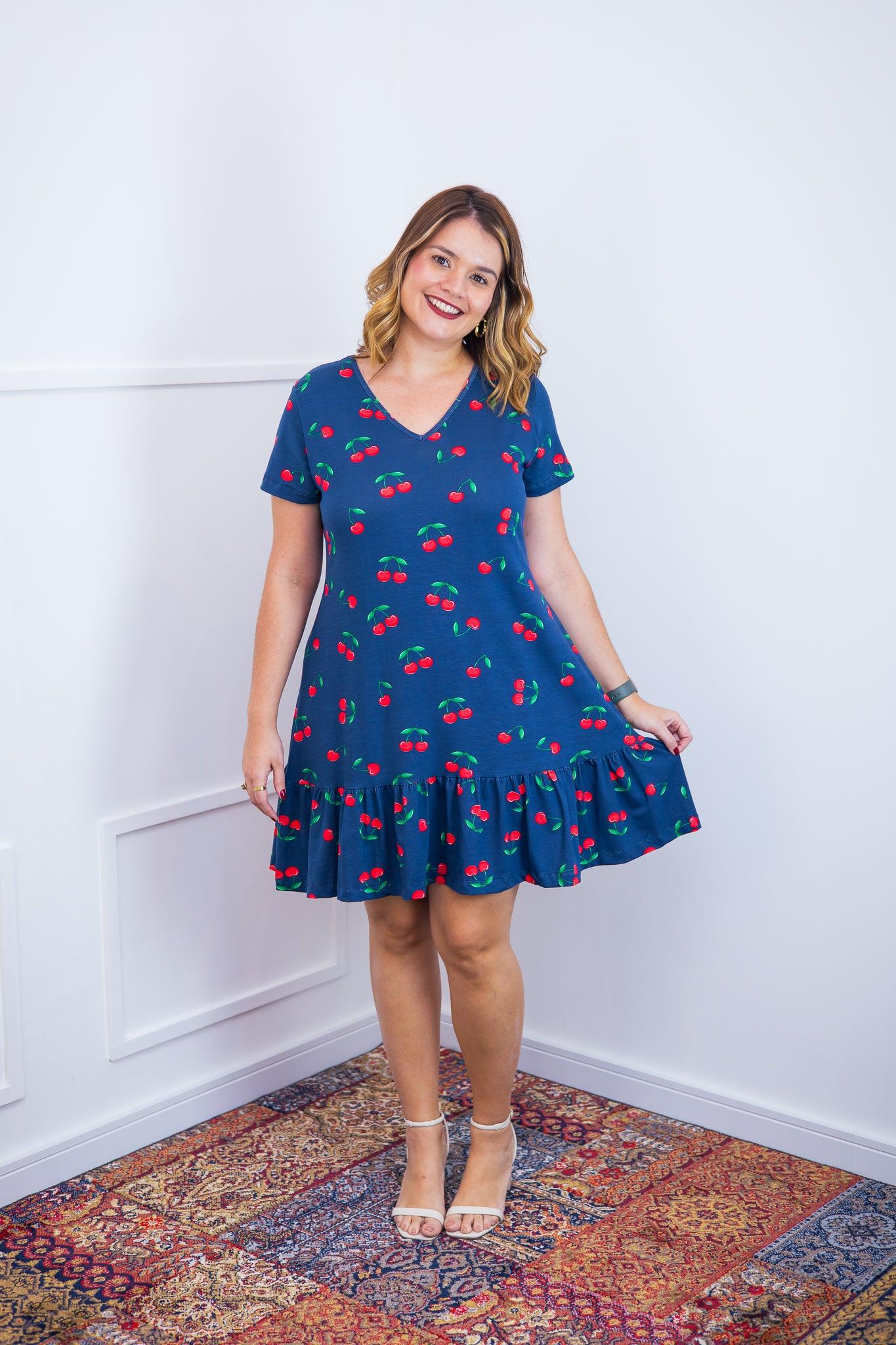 Vestido Verona - Babado Gola V e Manga Curta - Bazar Online