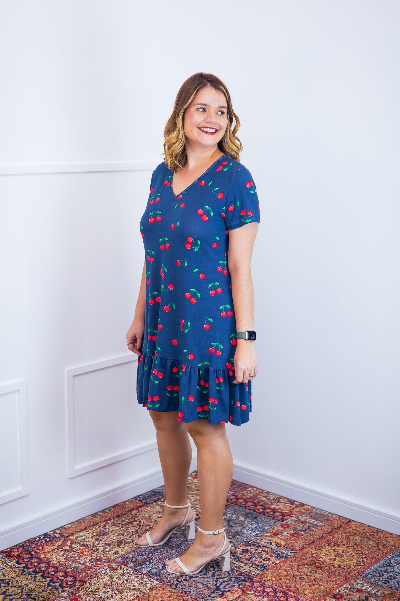 Vestido Verona - Babado Gola V e Manga Curta - Bazar Online