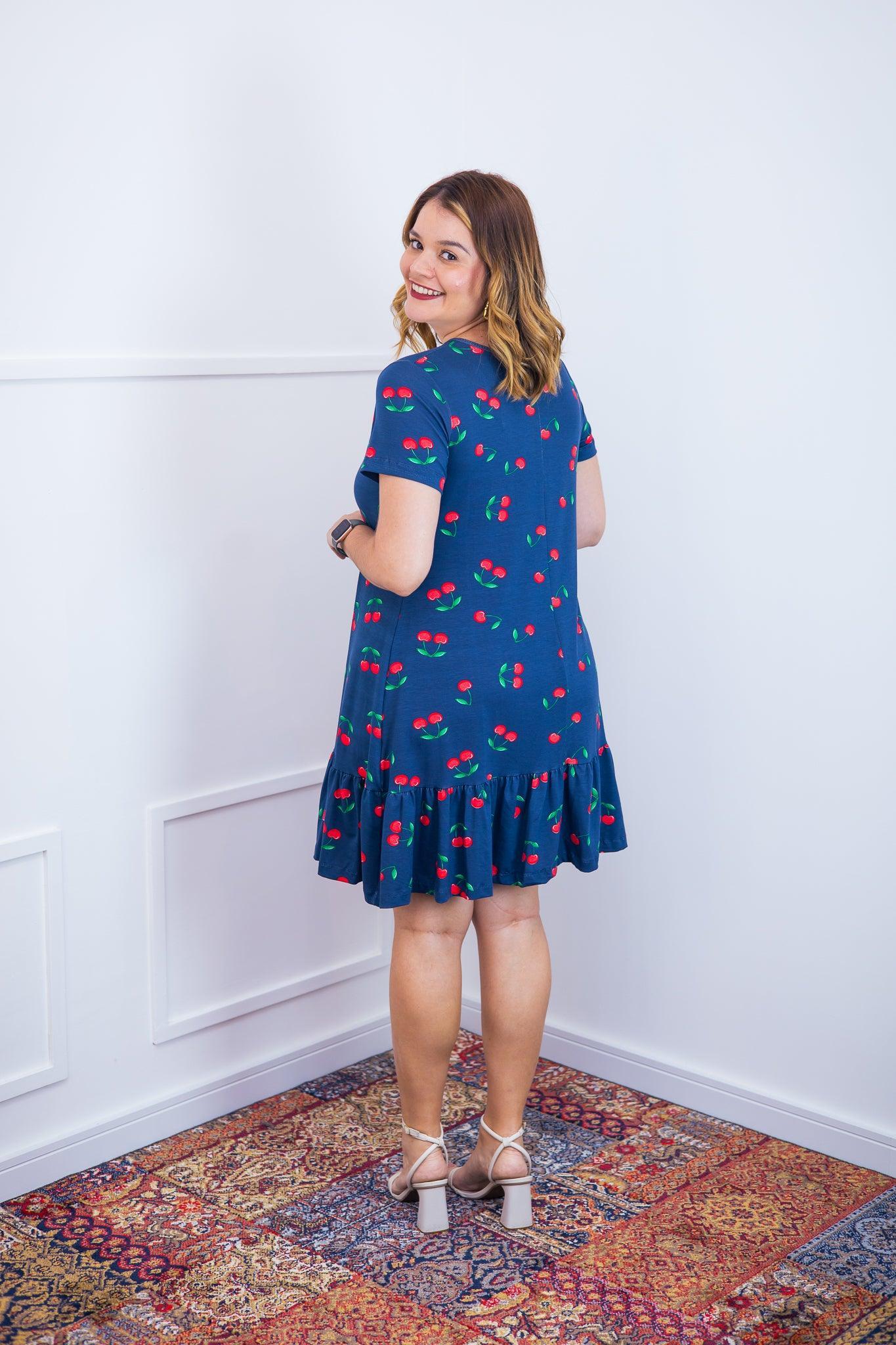 Vestido Verona - Babado Gola V e Manga Curta - Bazar Online