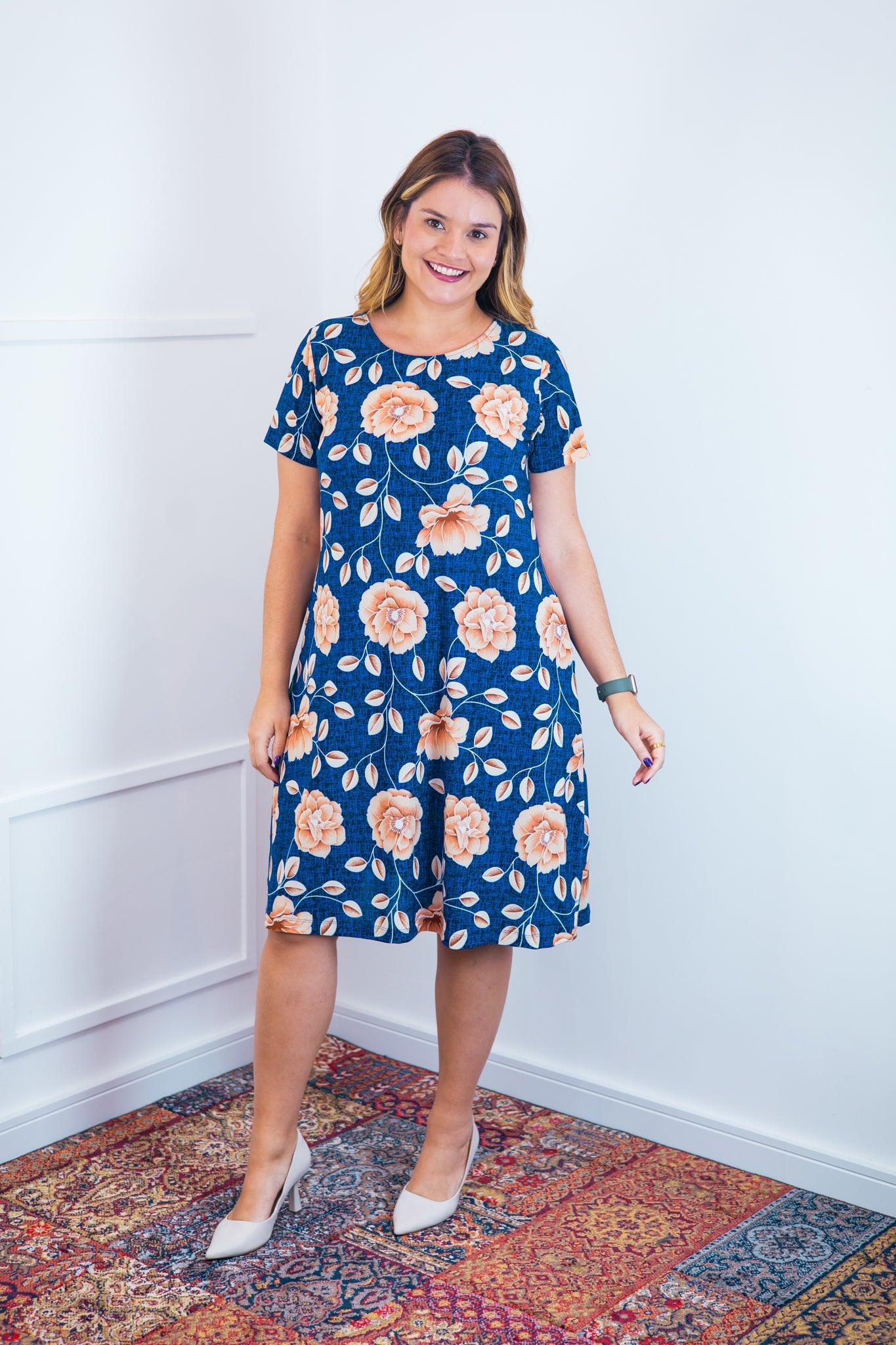Vestido Sara - Malha Confort Midi com Manga - Bazar Online