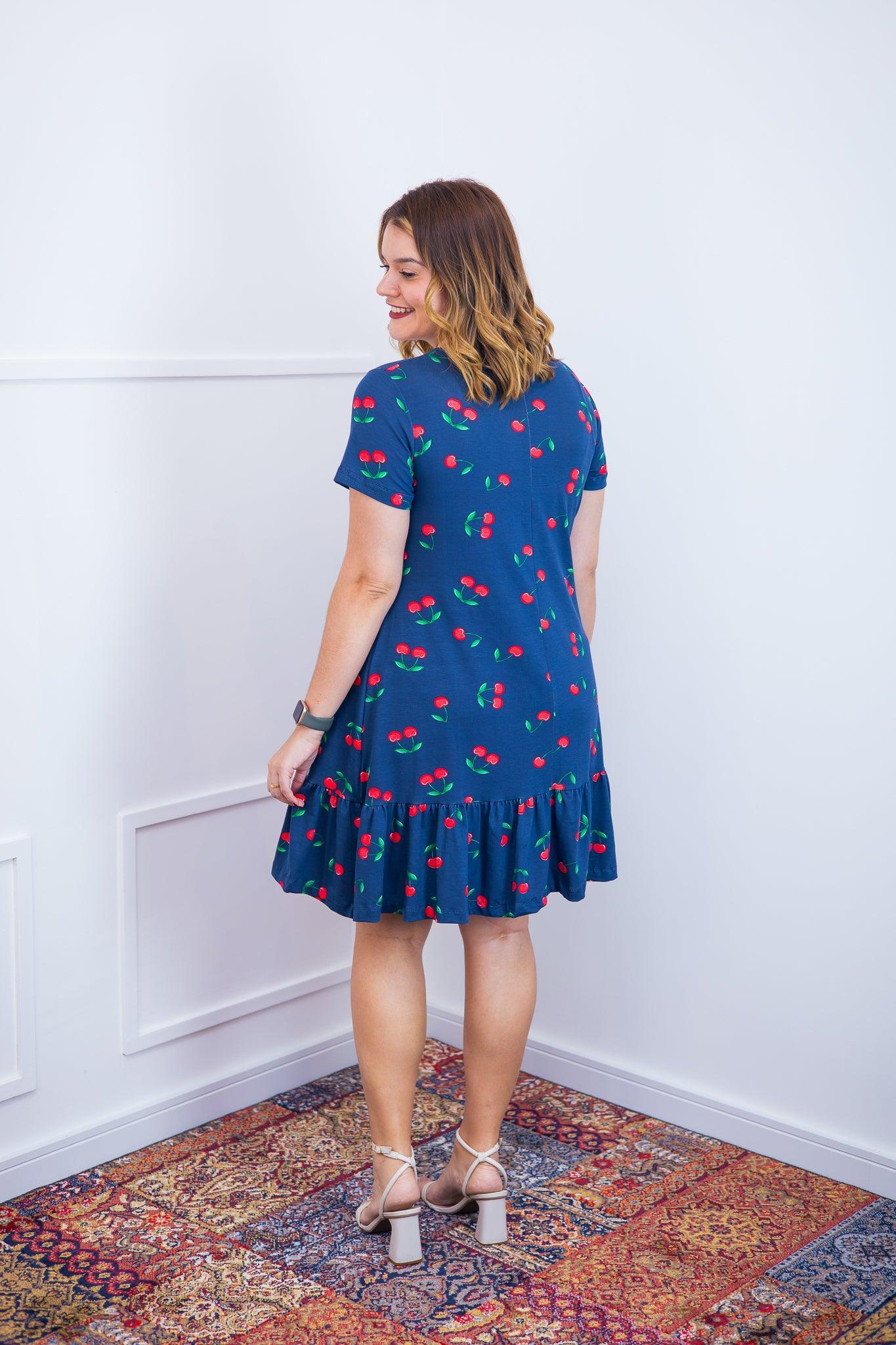 Vestido Verona - Babado Gola V e Manga Curta - Bazar Online