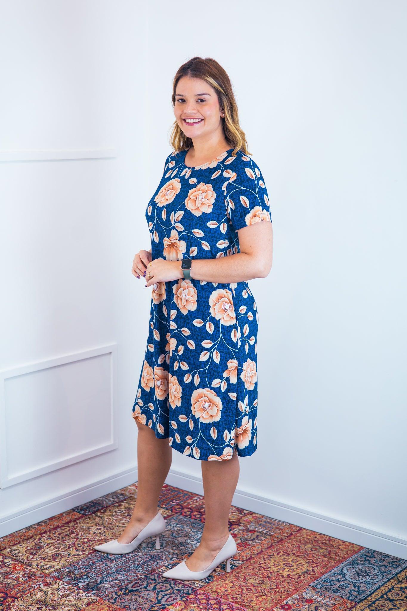 Vestido Sara - Malha Confort Midi com Manga - Bazar Online