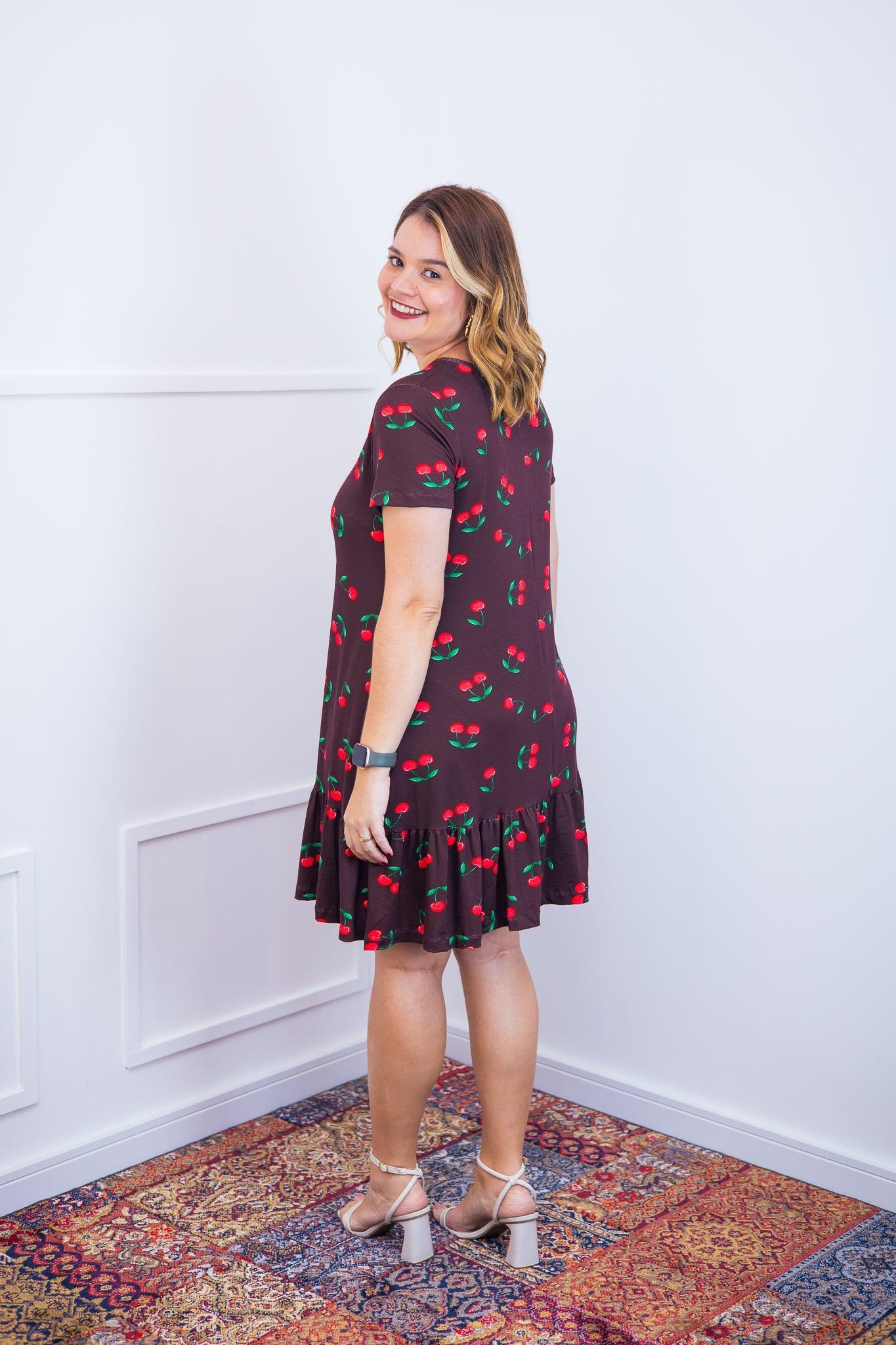 Vestido Verona - Babado Gola V e Manga Curta - Bazar Online