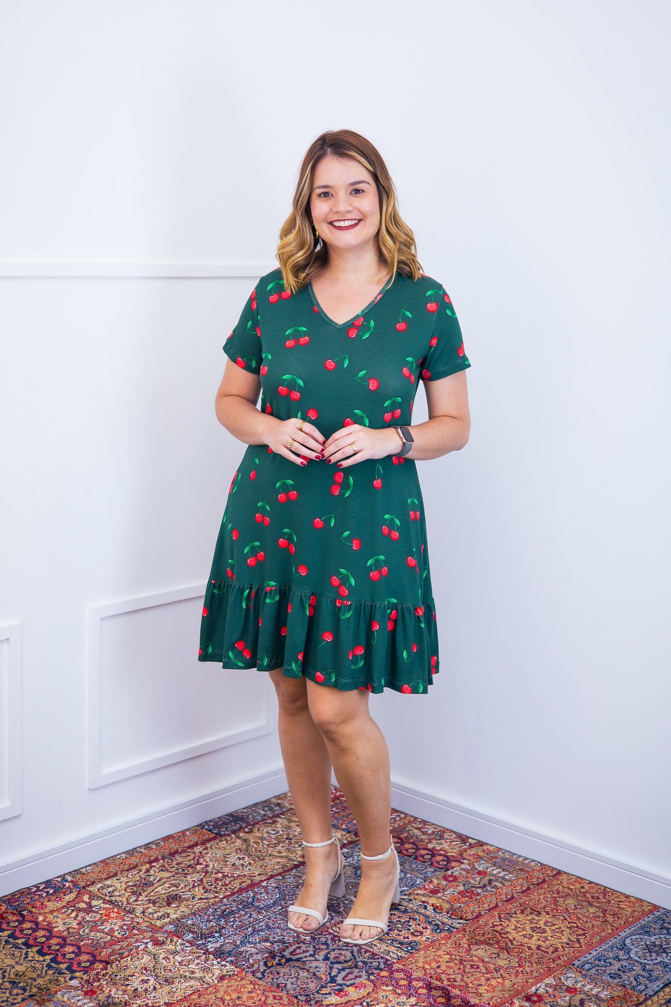 Vestido Verona - Babado Gola V e Manga Curta - Bazar Online