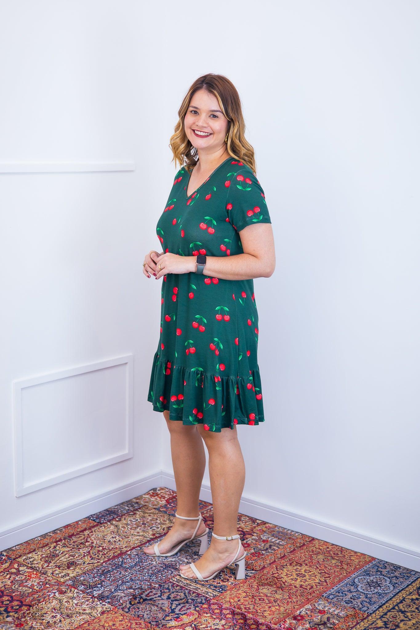 Vestido Verona - Babado Gola V e Manga Curta - Bazar Online