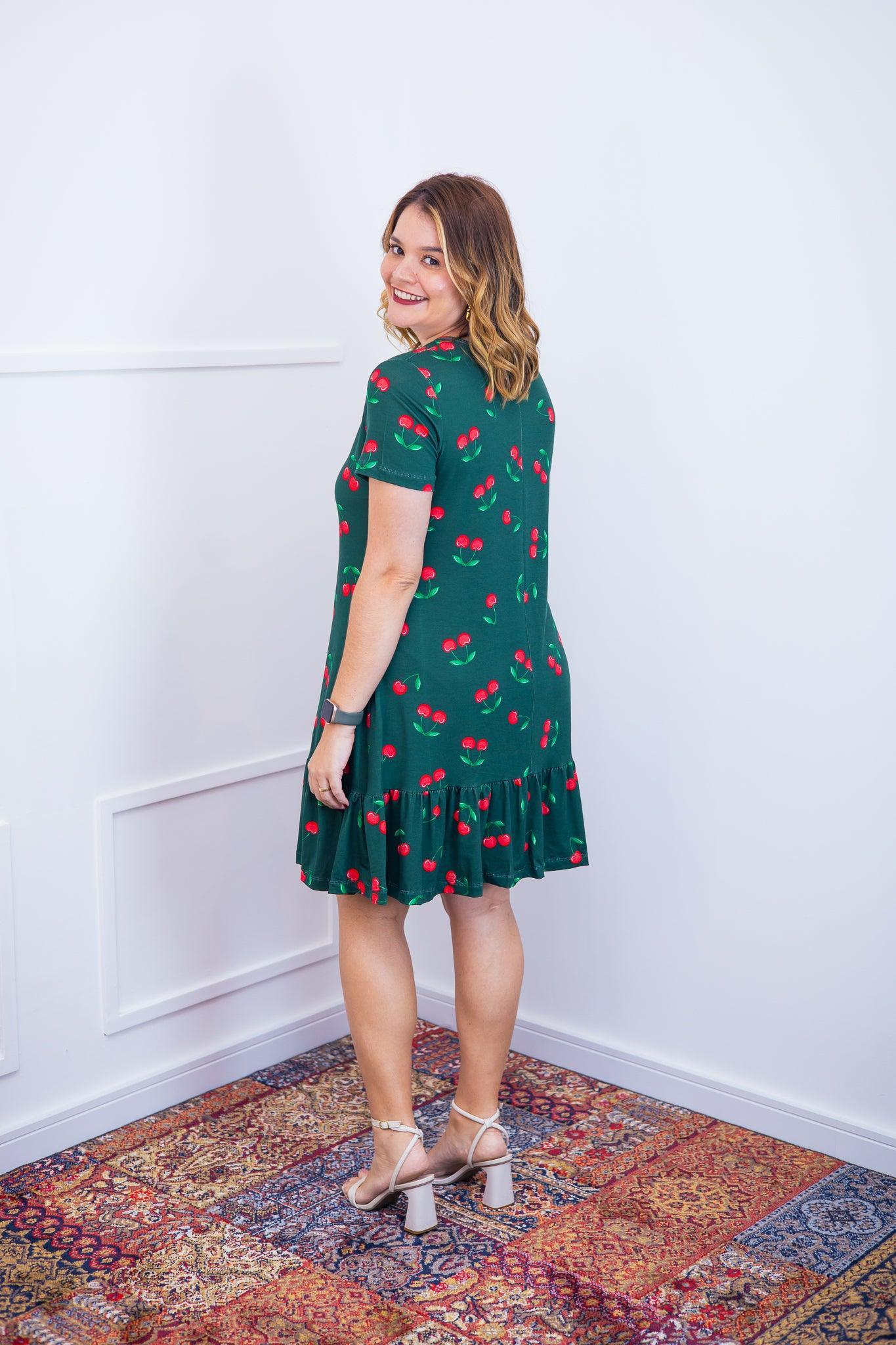 Vestido Verona - Babado Gola V e Manga Curta - Bazar Online