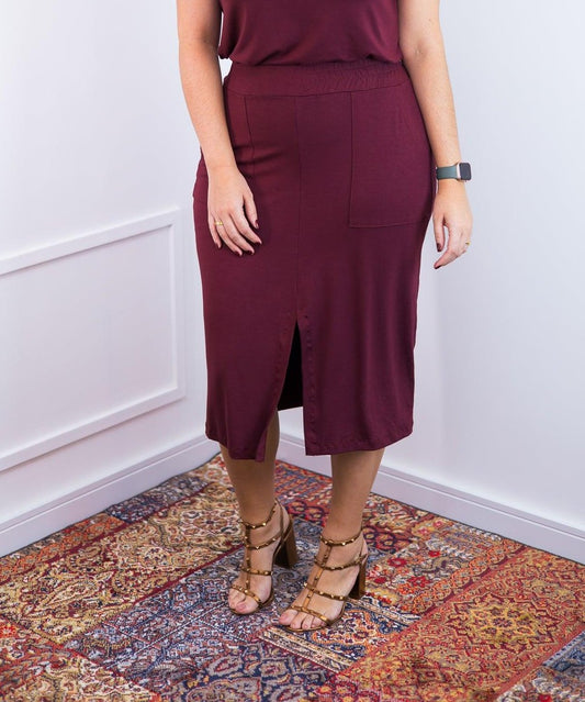 Saia Midi Marly – em Viscolycra com Bolsos - Bazar Online