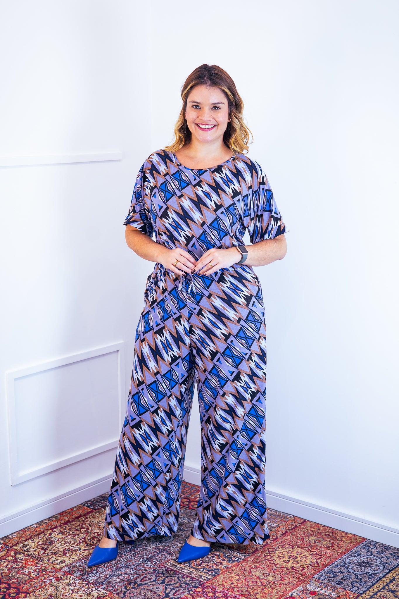 Macacão Isadora - Manga Japonesa com Calça Pantalona - Bazar Online