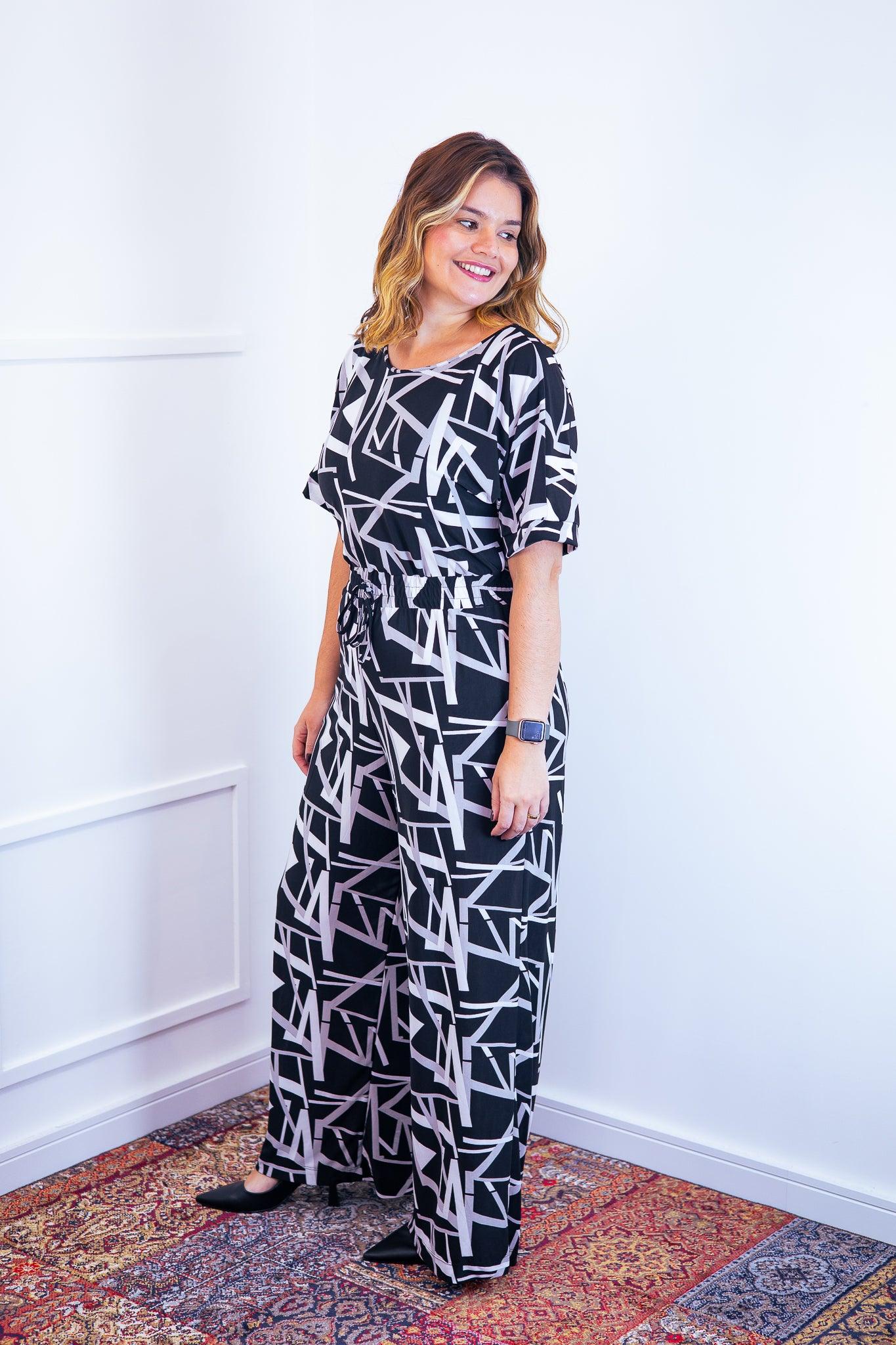 Macacão Isadora - Manga Japonesa com Calça Pantalona - Bazar Online