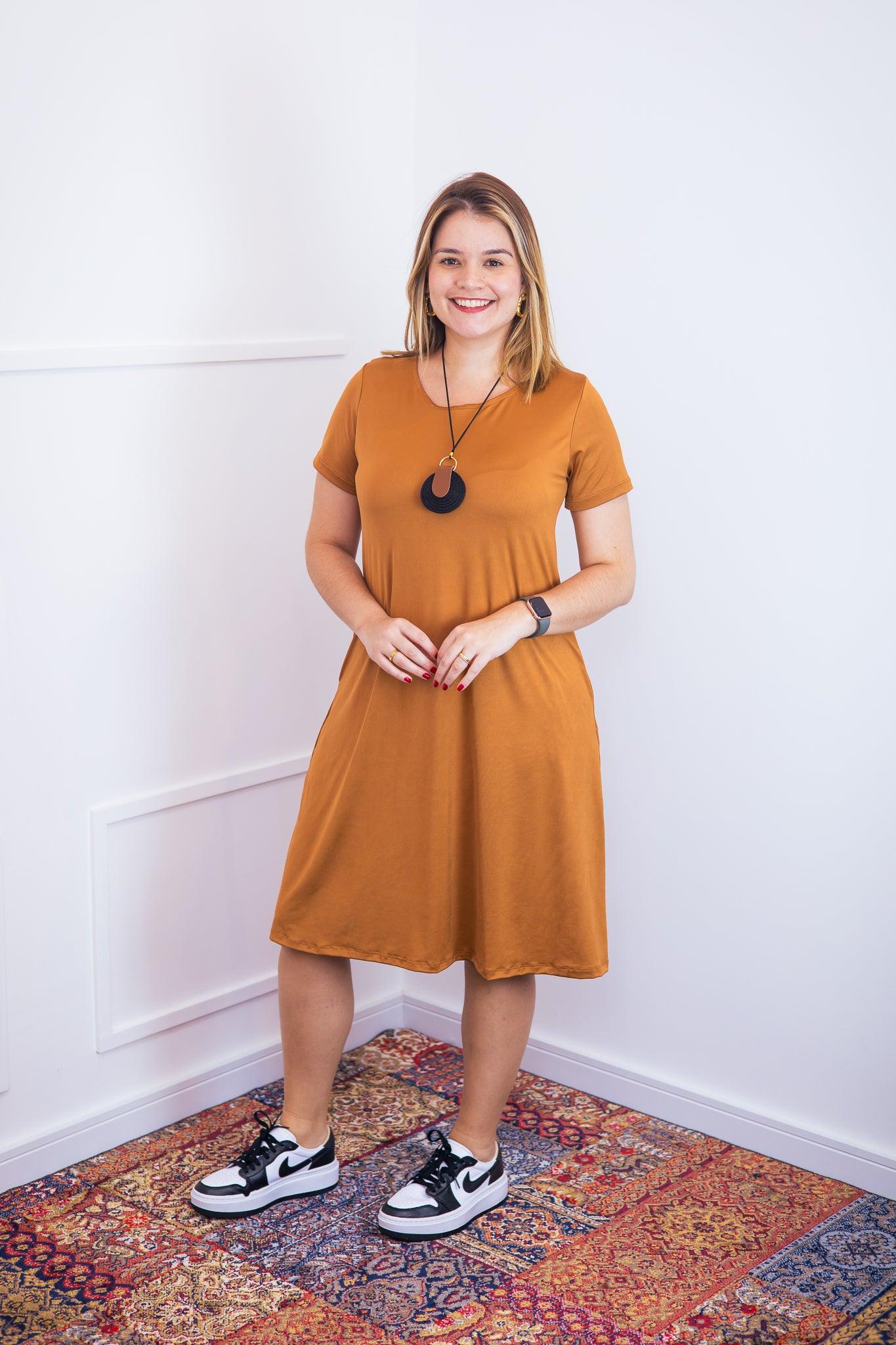Vestido Sara - Malha Confort Midi com Manga - Bazar Online
