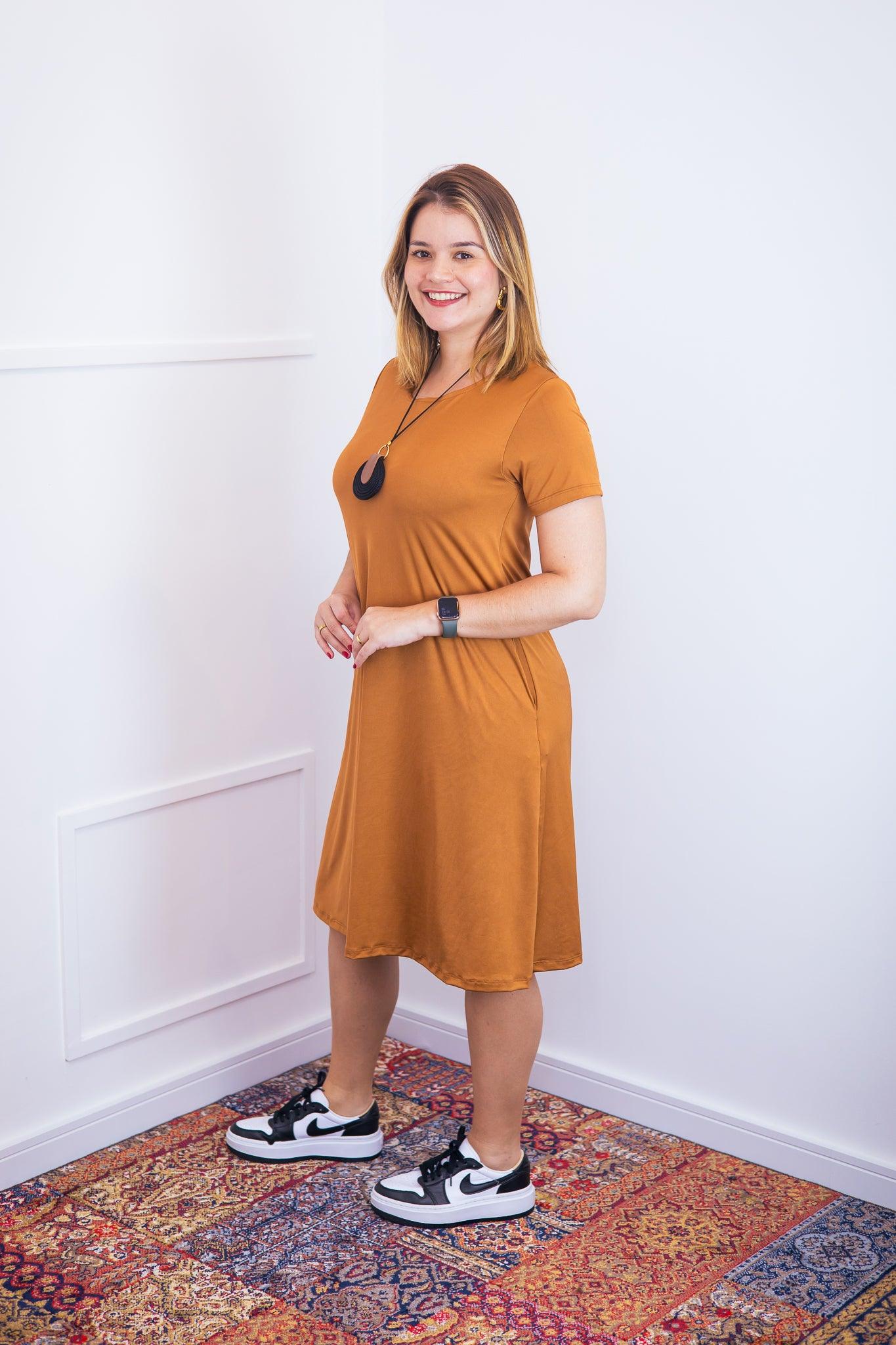 Vestido Sara - Malha Confort Midi com Manga - Bazar Online