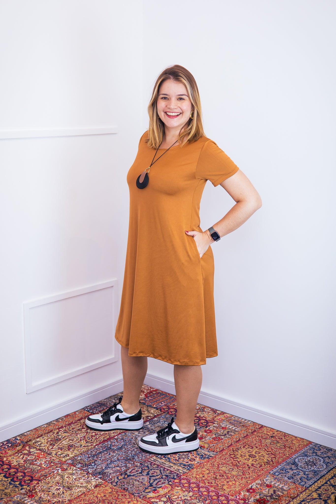 Vestido Sara - Malha Confort Midi com Manga - Bazar Online