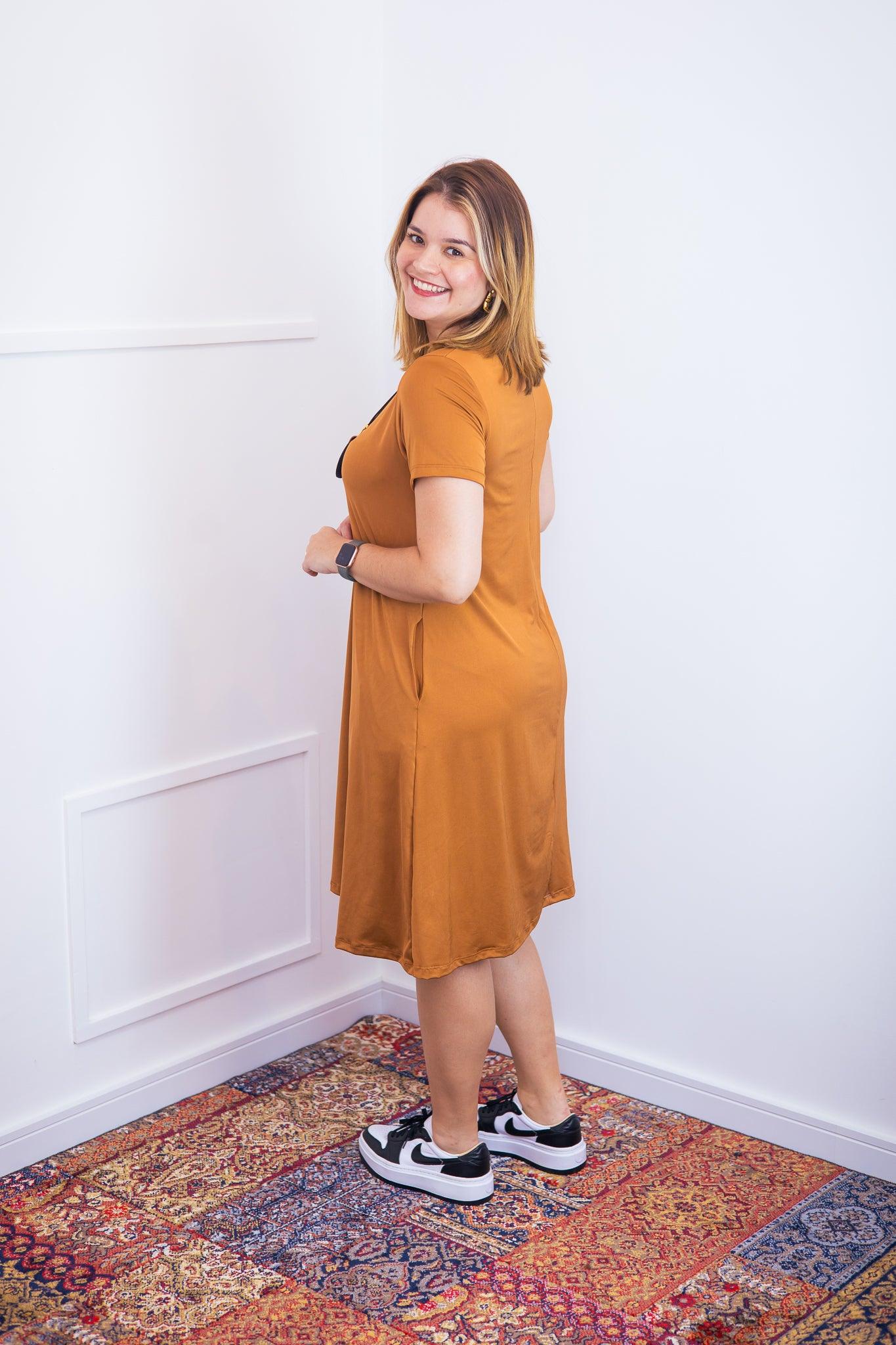 Vestido Sara - Malha Confort Midi com Manga - Bazar Online