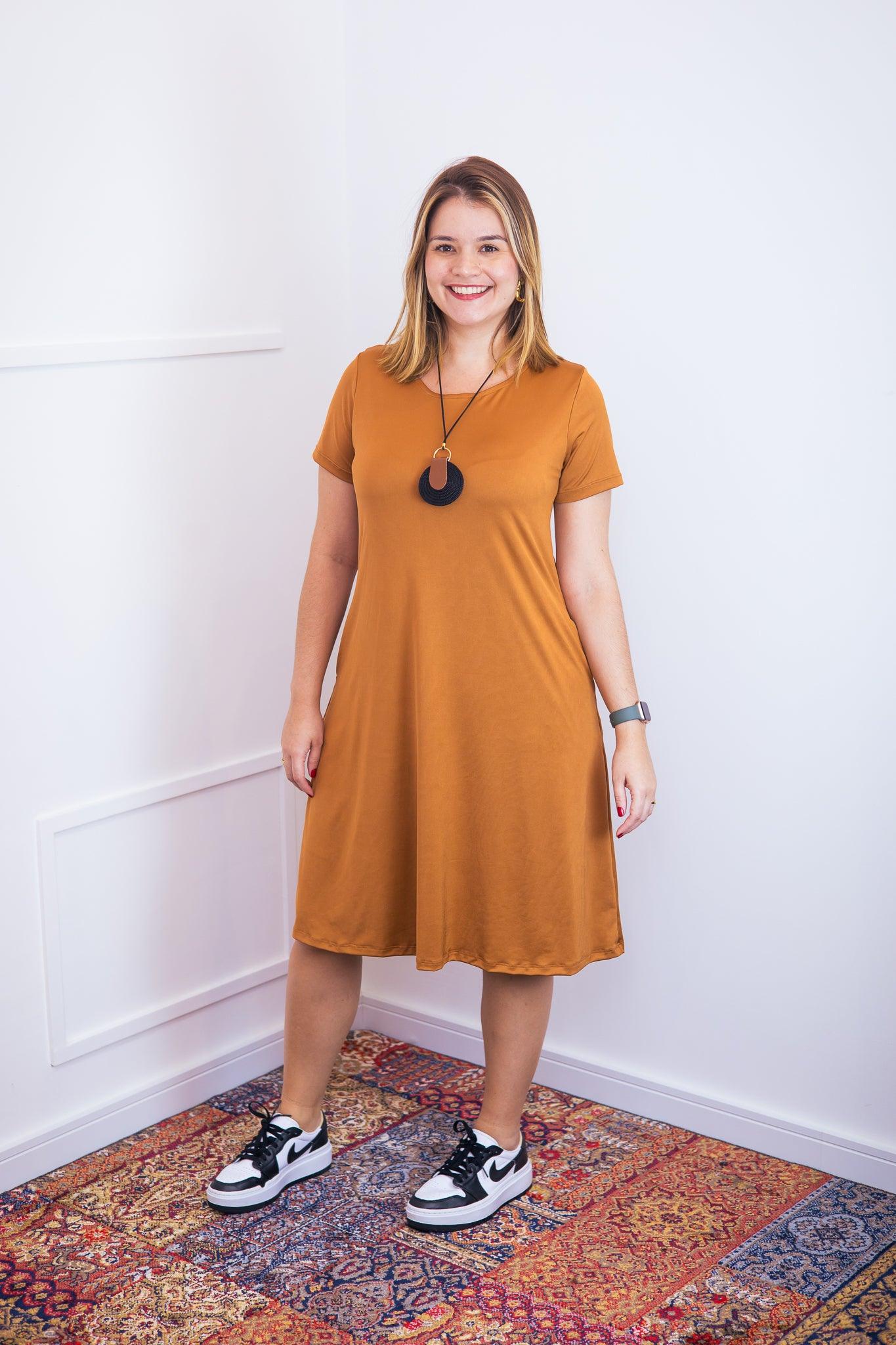 Vestido Sara - Malha Confort Midi com Manga - Bazar Online