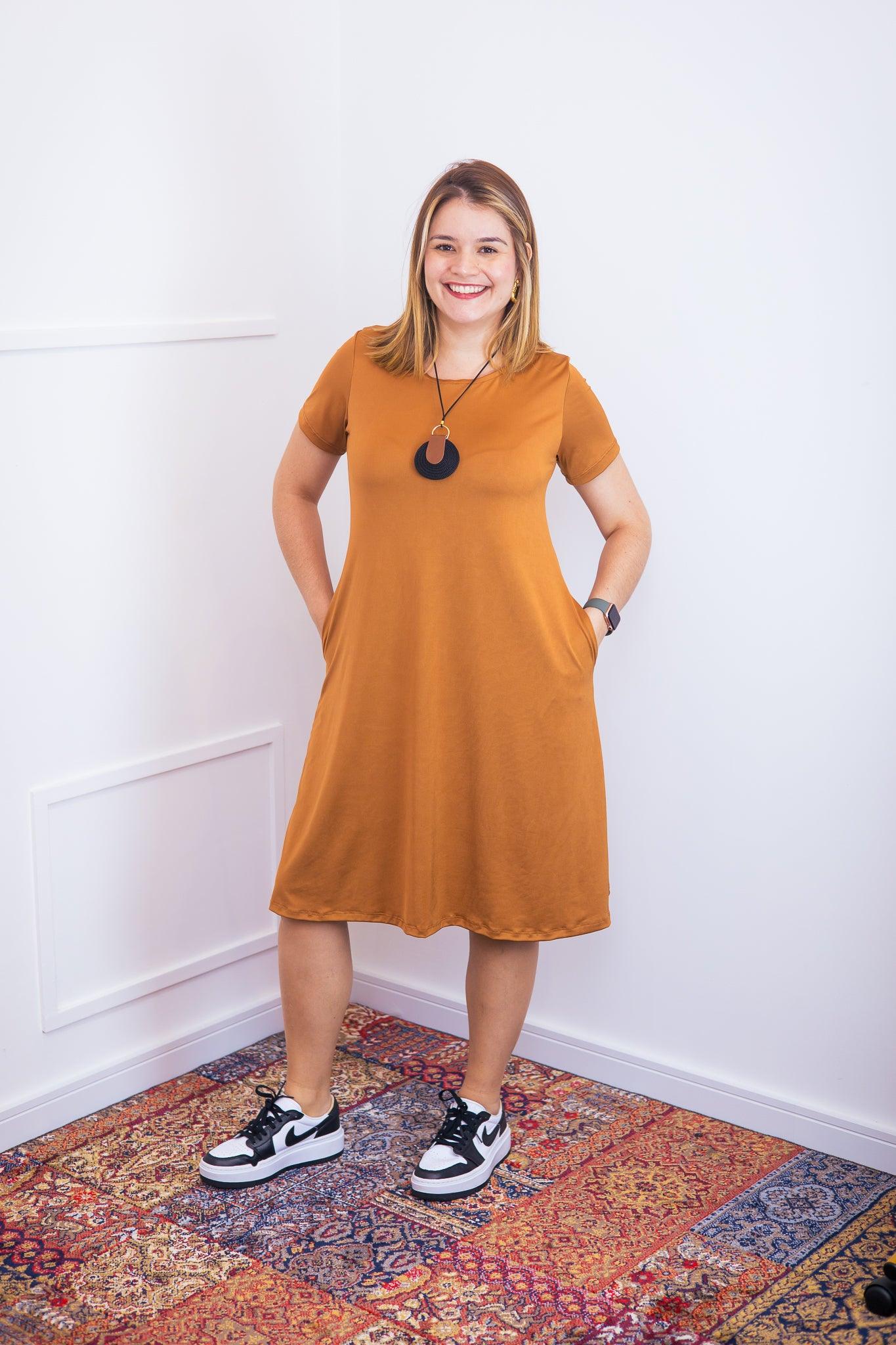 Vestido Sara - Malha Confort Midi com Manga - Bazar Online