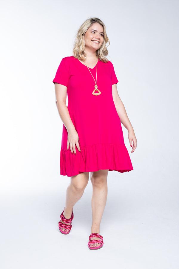 Vestido Verona - Babado Gola V e Manga Curta - Bazar Online