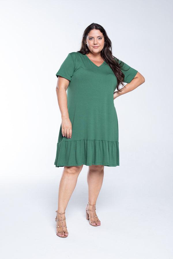 Vestido Verona - Babado Gola V e Manga Curta - Bazar Online