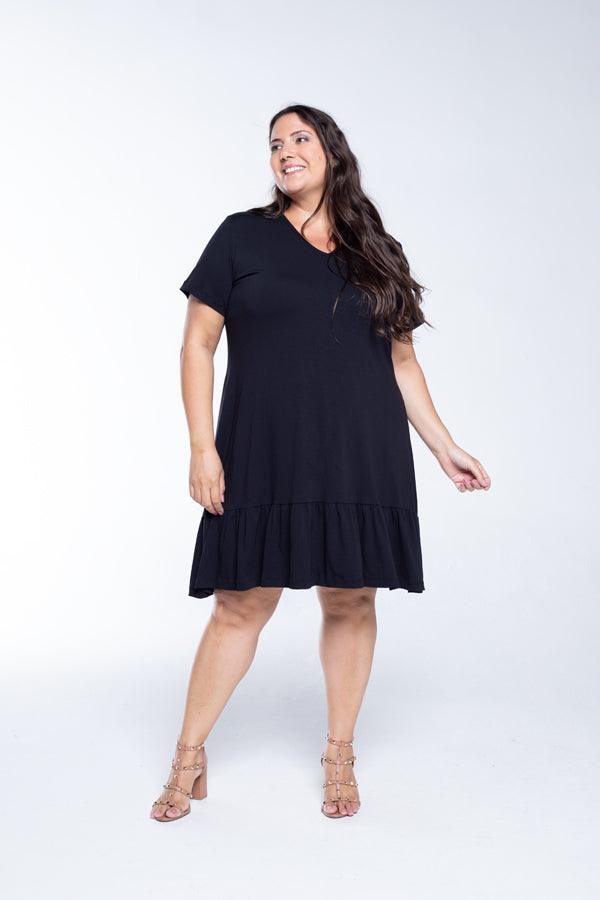 Vestido Verona - Babado Gola V e Manga Curta - Bazar Online