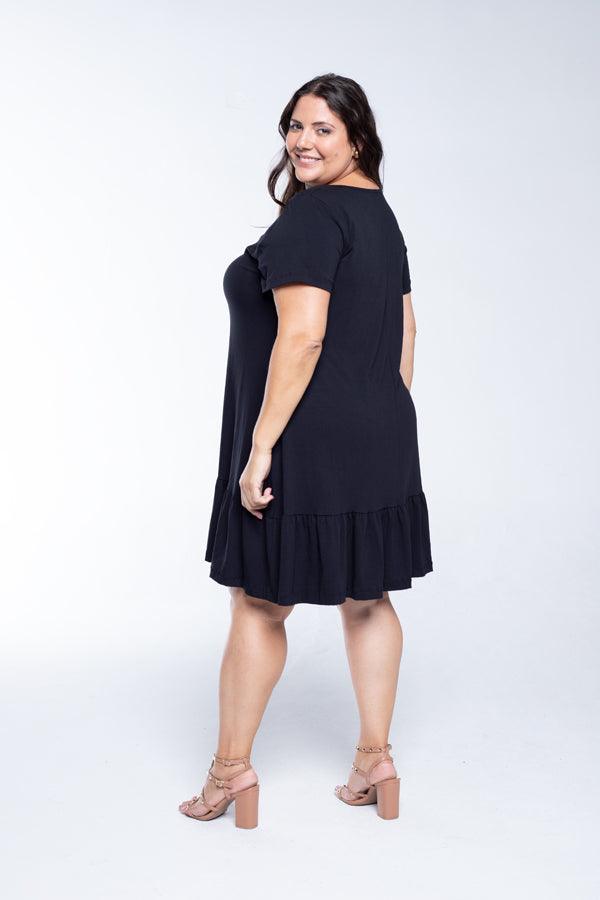 Vestido Verona - Babado Gola V e Manga Curta - Bazar Online