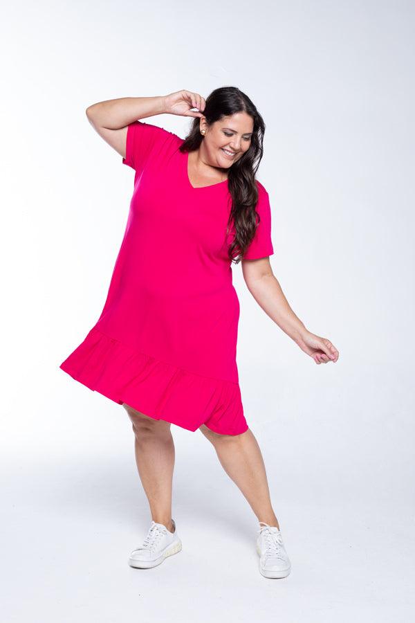 Vestido Verona - Babado Gola V e Manga Curta - Bazar Online