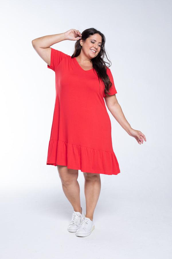 Vestido Verona - Babado Gola V e Manga Curta - Bazar Online