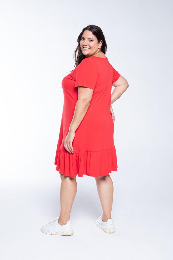 Vestido Verona - Babado Gola V e Manga Curta - Bazar Online