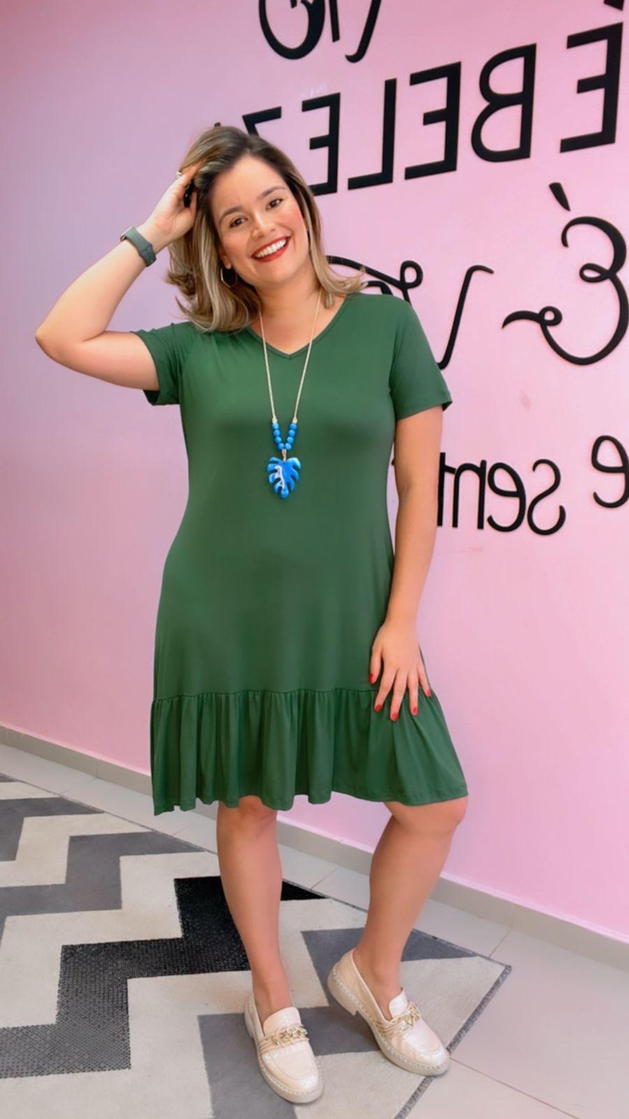Vestido Verona - Babado Gola V e Manga Curta - Bazar Online