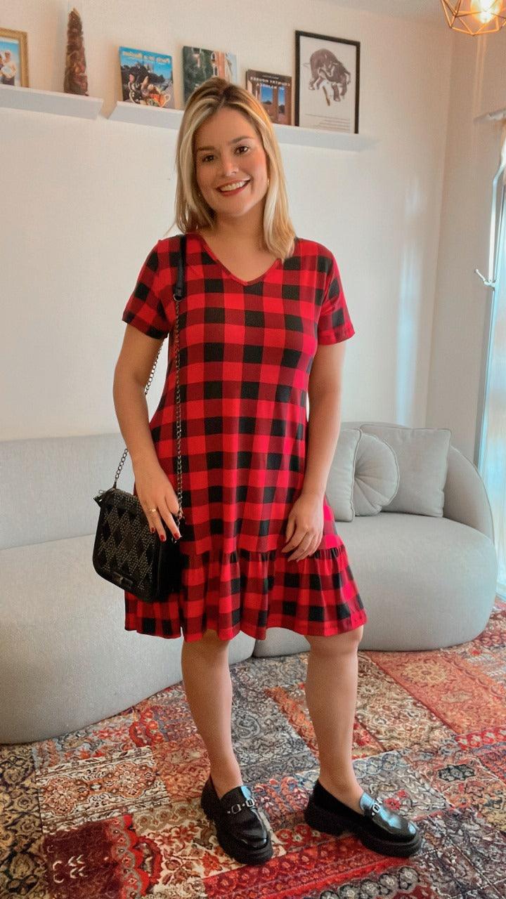 Vestido Verona - Babado Gola V e Manga Curta - Bazar Online