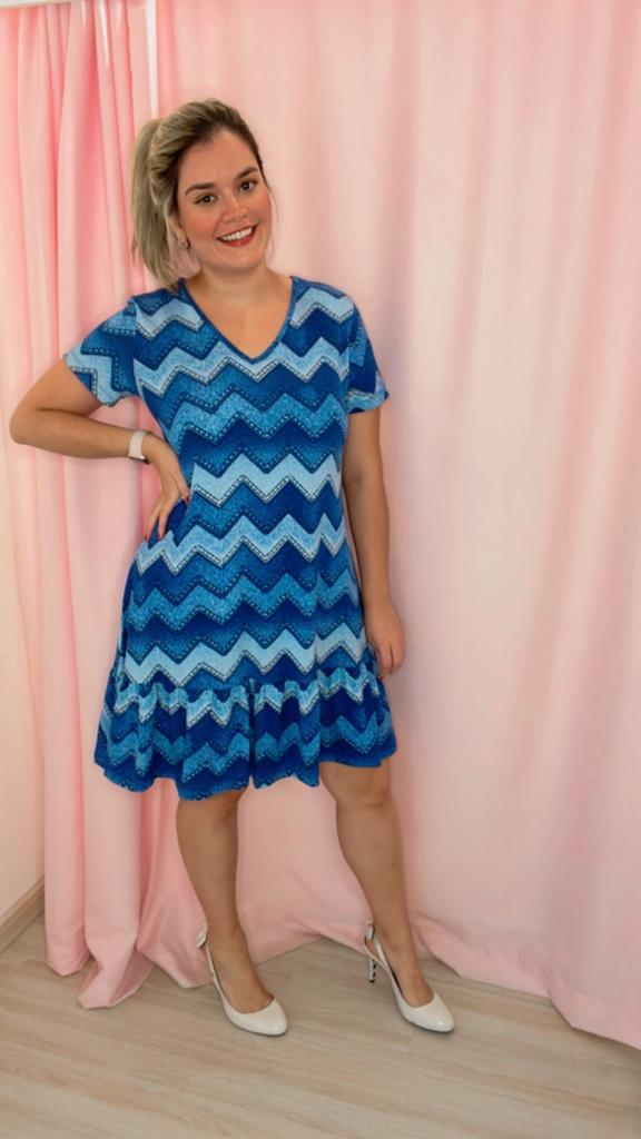 Vestido Verona - Babado Gola V e Manga Curta - Bazar Online