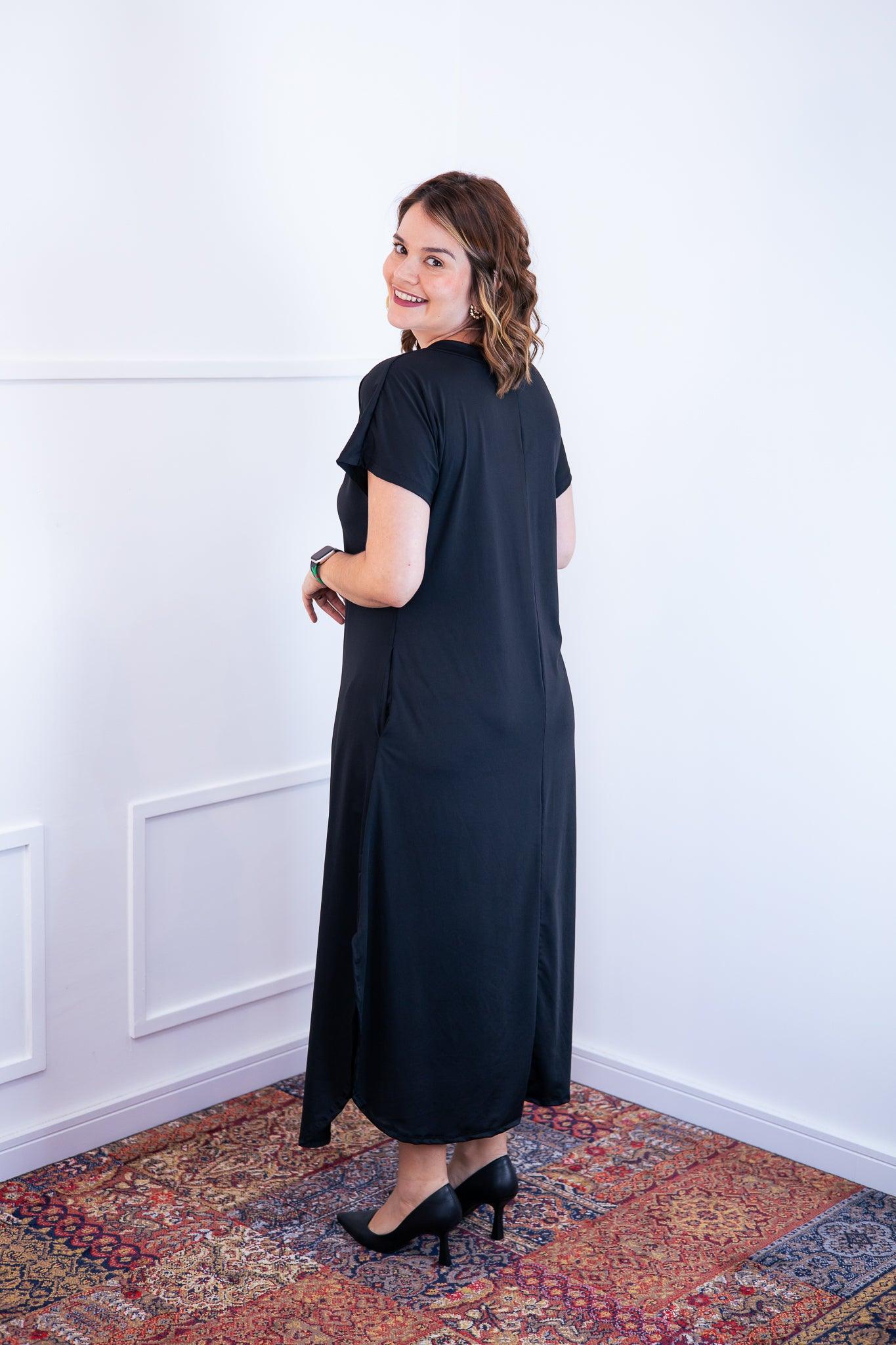 Vestido Antonella - Decote V e Fendas Laterais em Malha Confort - Bazar Online