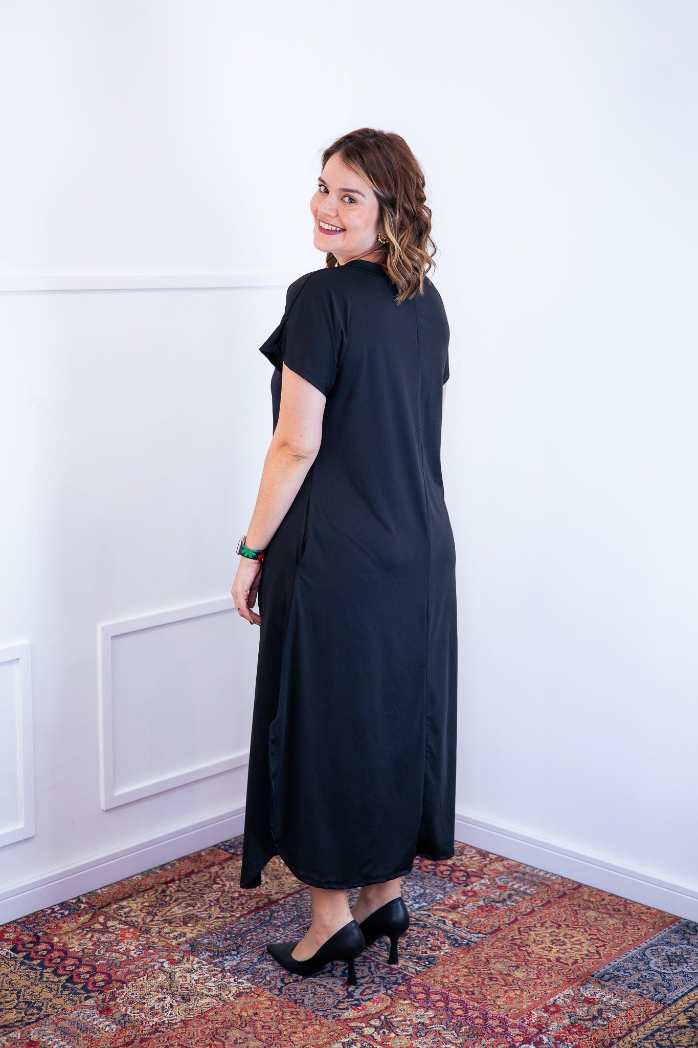 Vestido Antonella - Decote V e Fendas Laterais em Malha Confort - Bazar Online