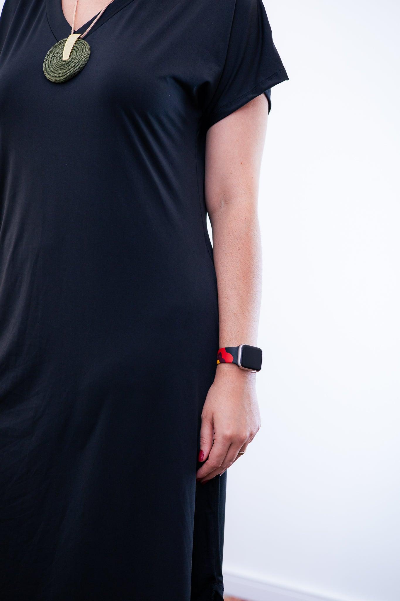 Vestido Antonella - Decote V e Fendas Laterais em Malha Confort - Bazar Online