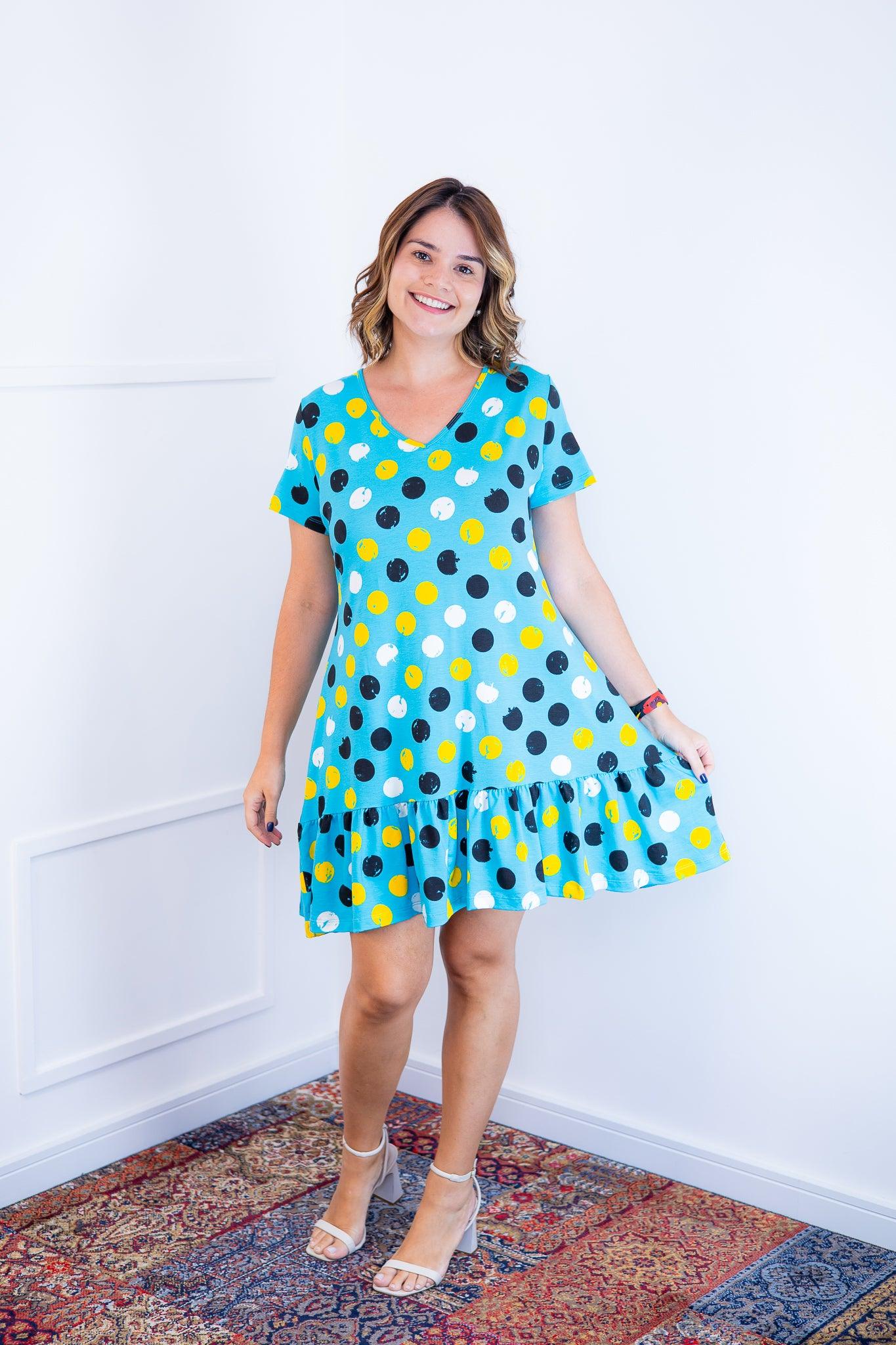 Vestido Verona - Babado Gola V e Manga Curta - Bazar Online